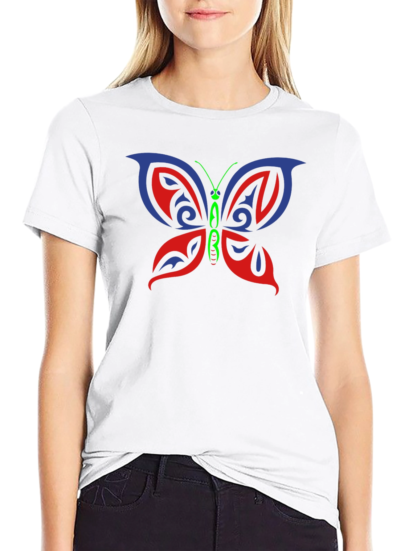 Tribal Butterfly Graphic Black T-Shirt
