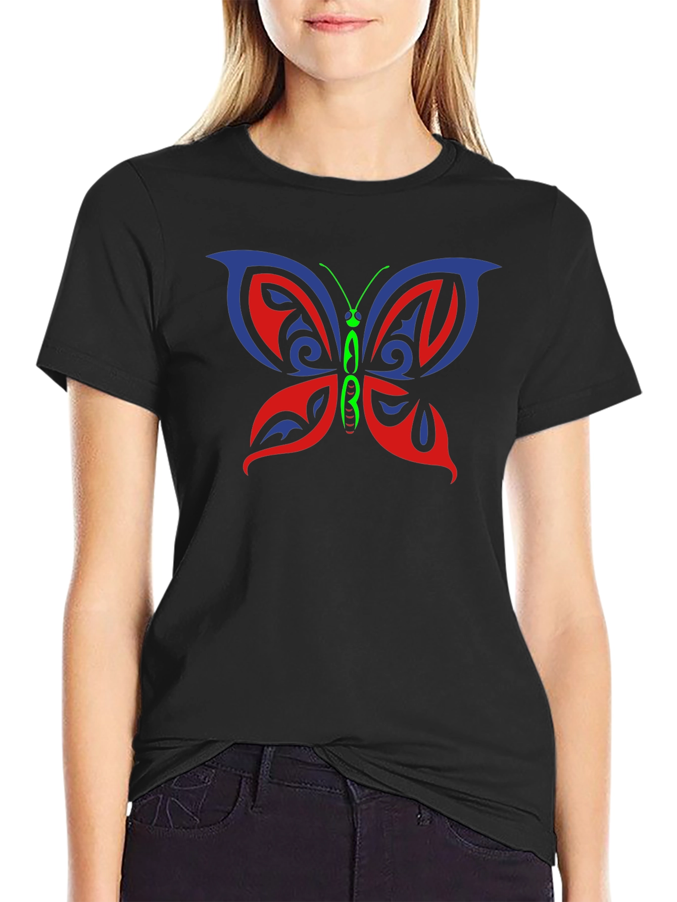 Tribal Butterfly Graphic Black T-Shirt