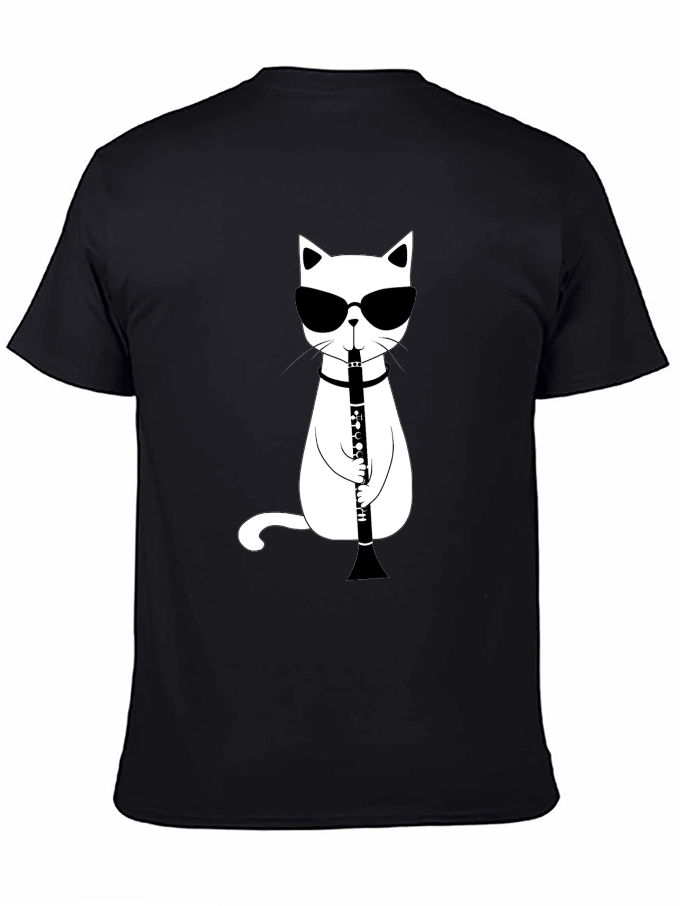 Cool Cat Clarinet Player Black T-Shirt
