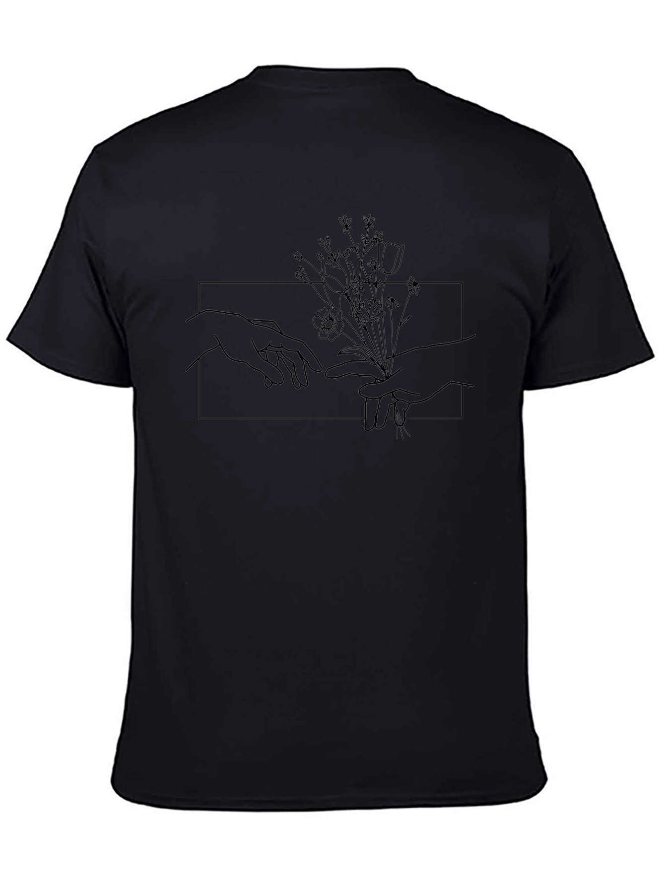 Artistic Floral Hand Graphic Black T-Shirt