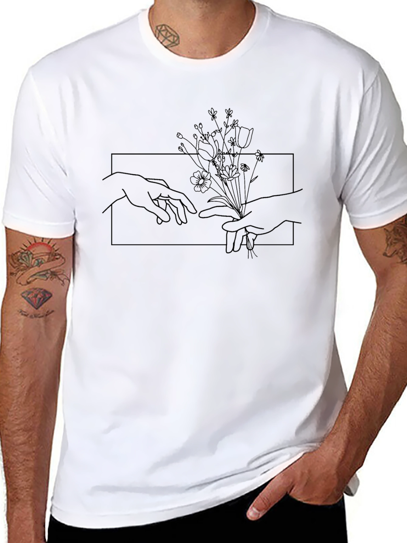 Artistic Floral Hand Graphic Black T-Shirt