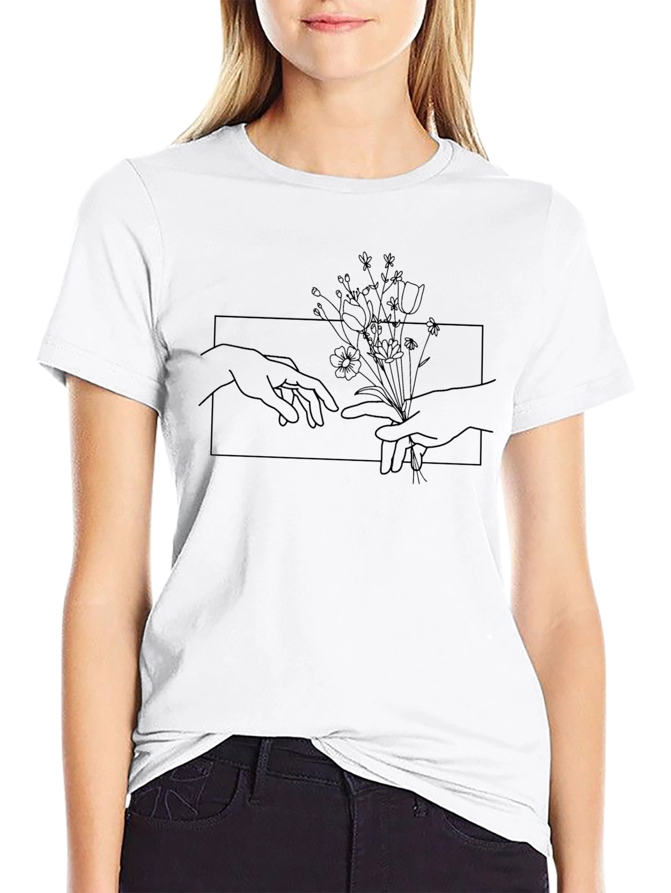 Artistic Floral Hand Graphic Black T-Shirt