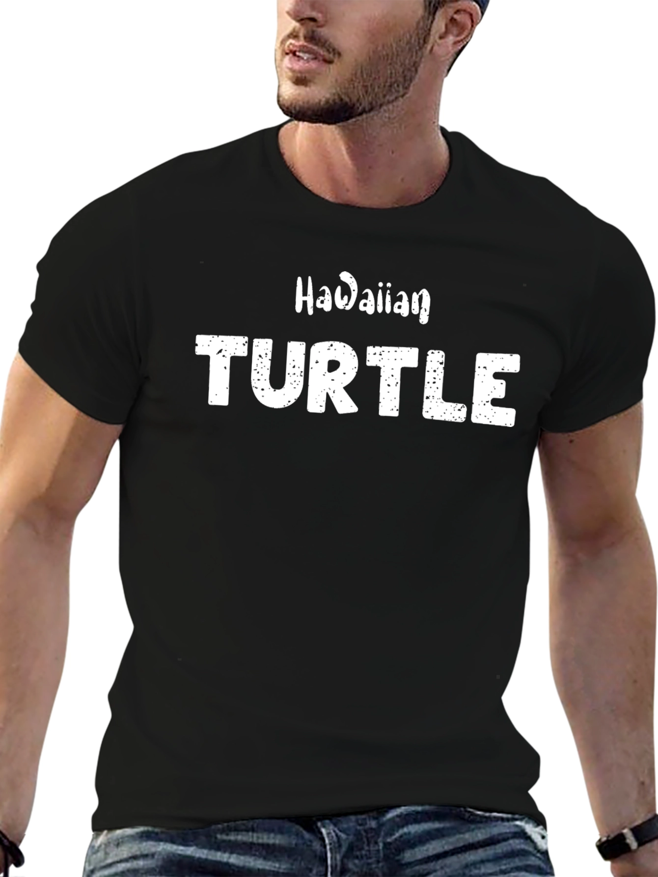 Hawaiian Turtle Graphic Tee - Black Cotton T-Shirt