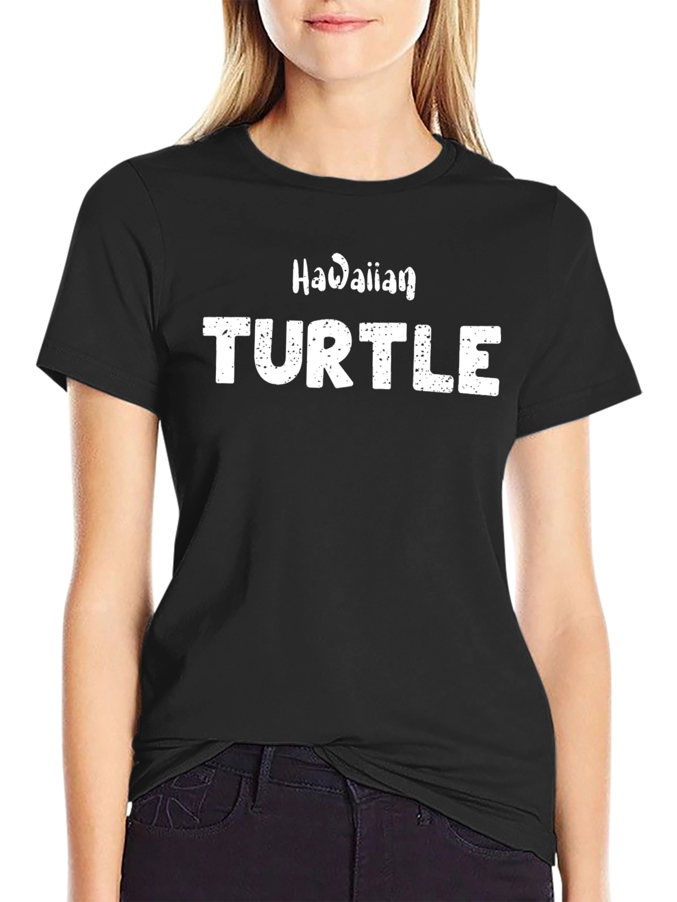 Hawaiian Turtle Graphic Tee - Black Cotton T-Shirt