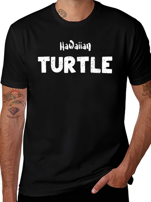 Hawaiian Turtle Graphic Tee - Black Cotton T-Shirt