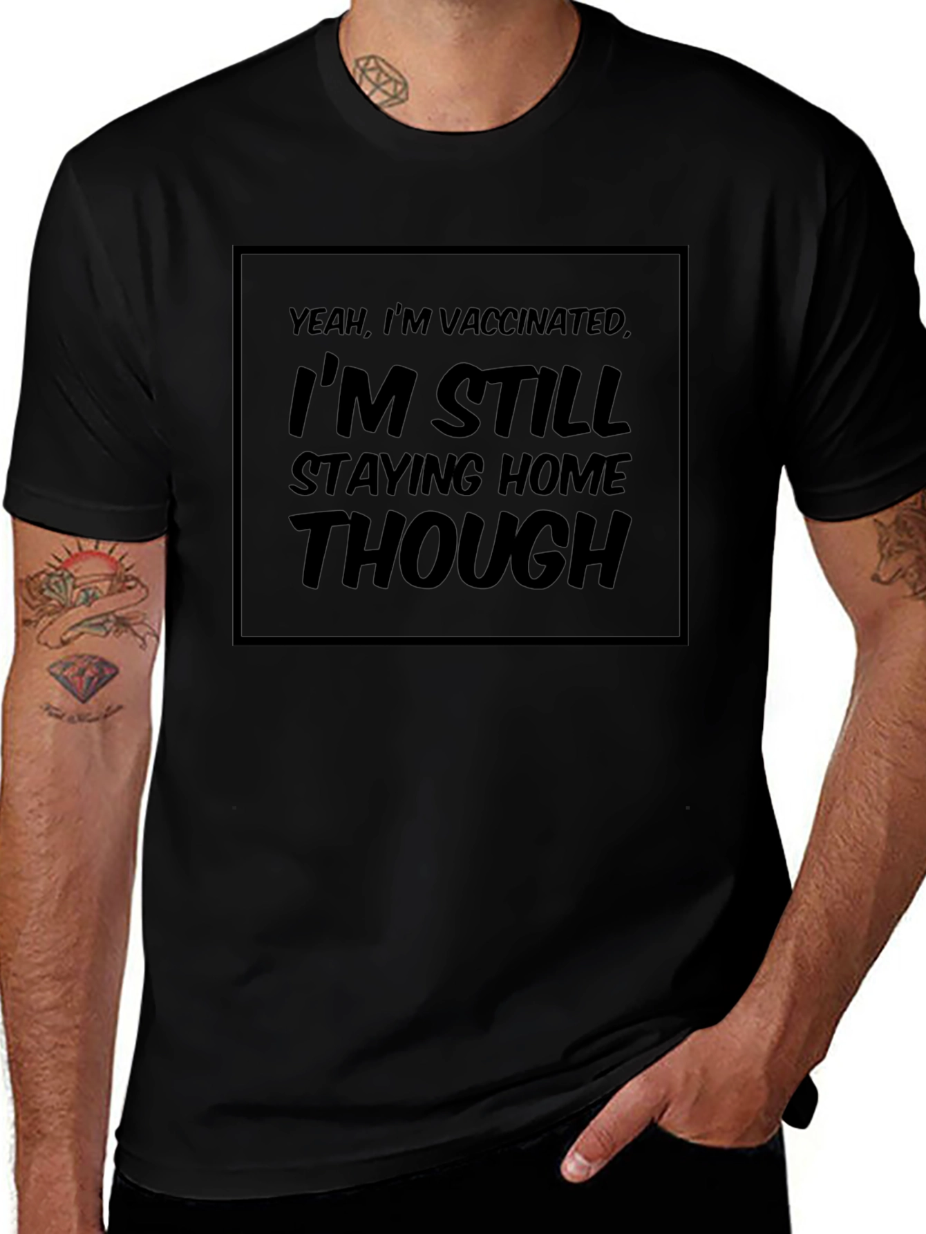 Vaccinated Staying Home Black Graphic Tee