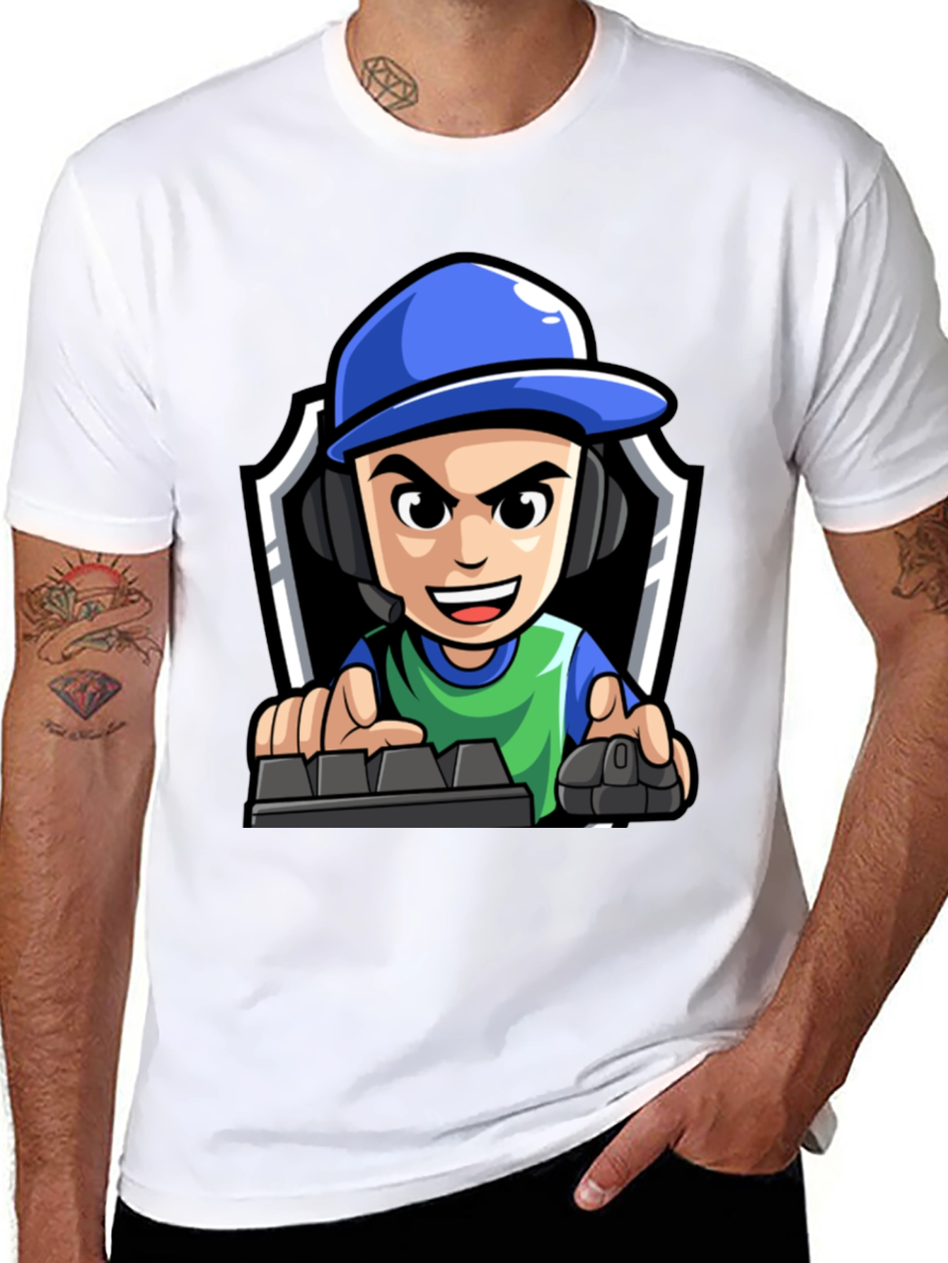 Gamer Cartoon Graphic Tee - Black Cotton T-Shirt