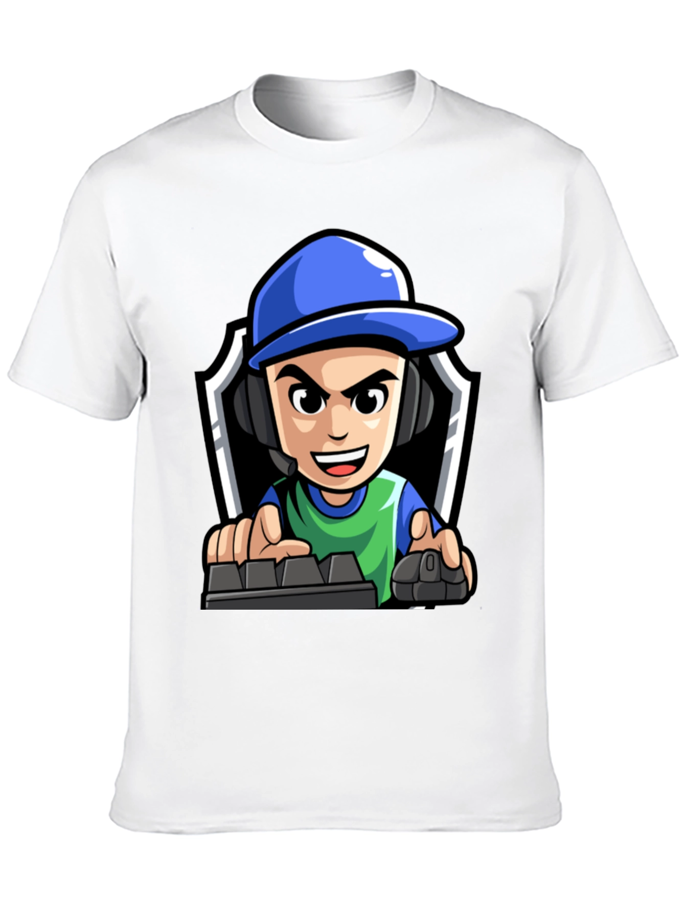 Gamer Cartoon Graphic Tee - Black Cotton T-Shirt