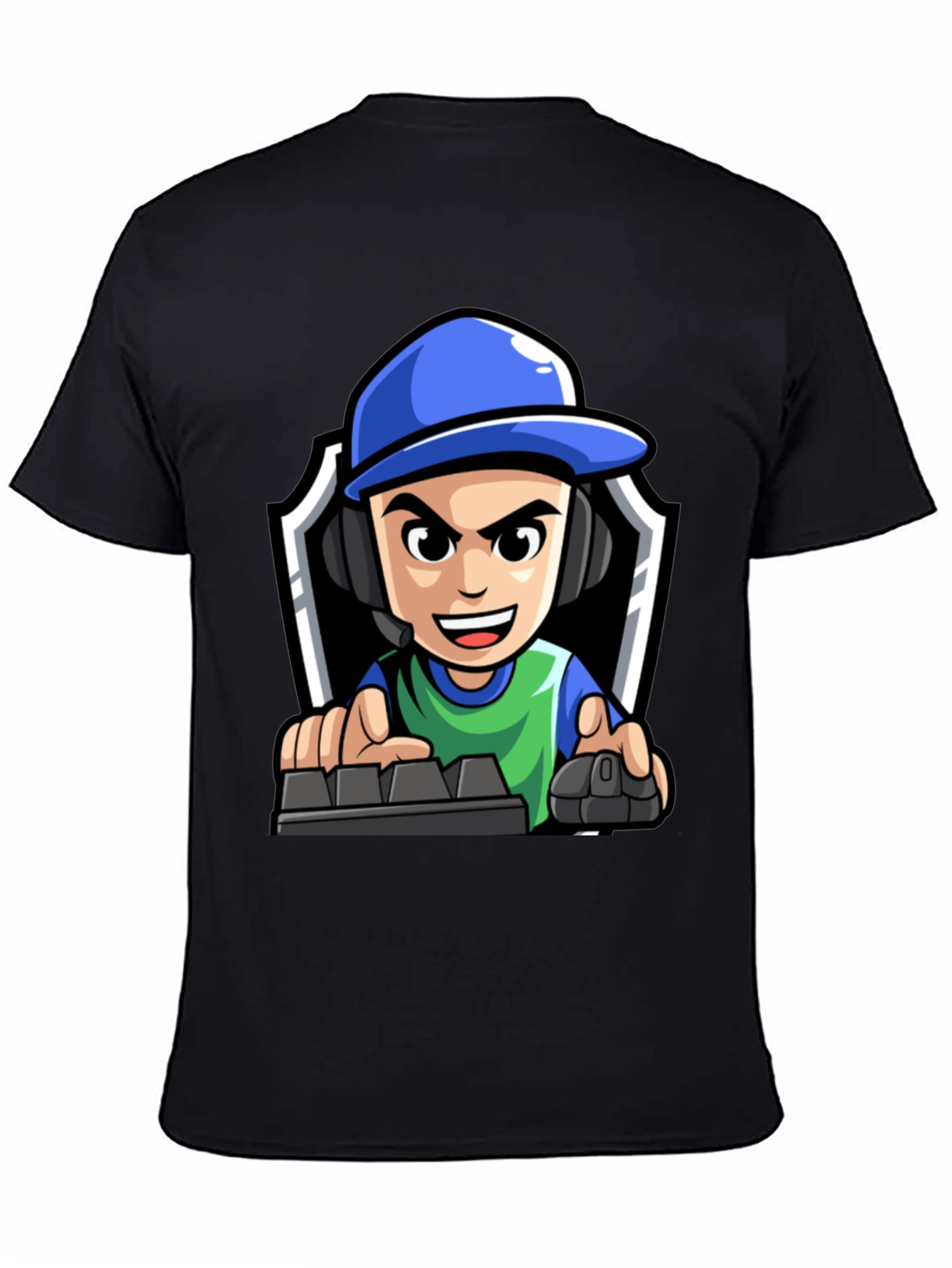 Gamer Cartoon Graphic Tee - Black Cotton T-Shirt