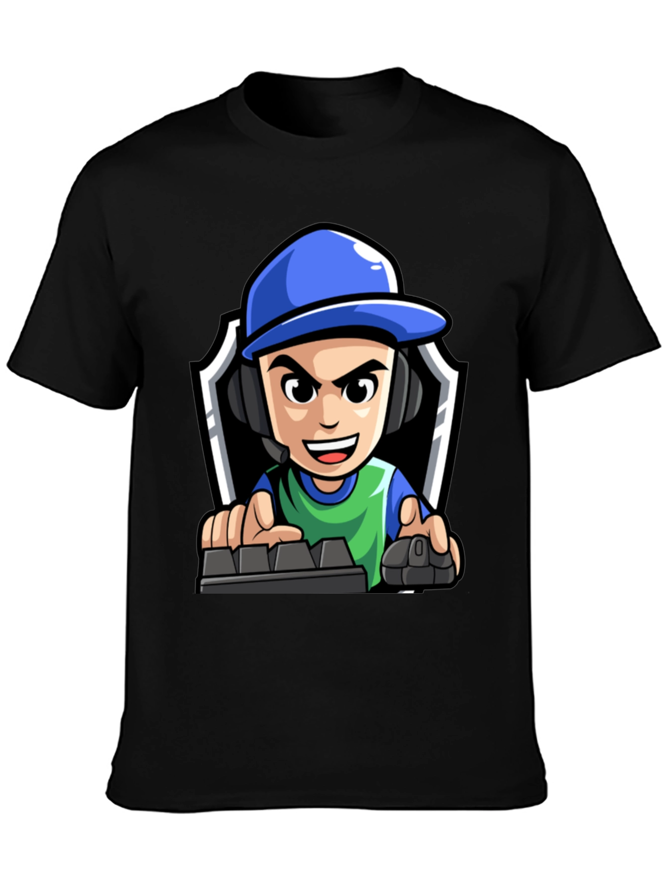 Gamer Cartoon Graphic Tee - Black Cotton T-Shirt