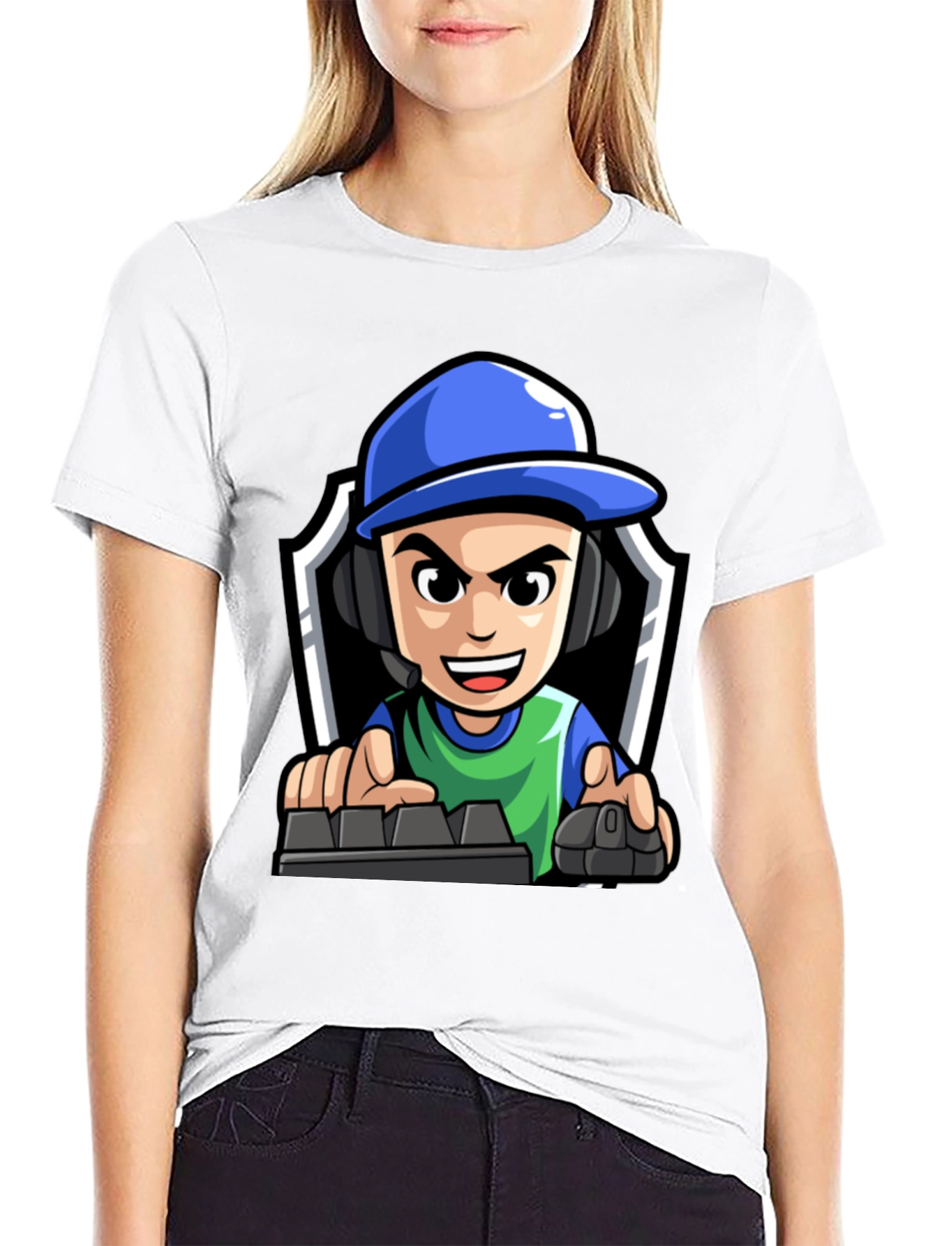 Gamer Cartoon Graphic Tee - Black Cotton T-Shirt