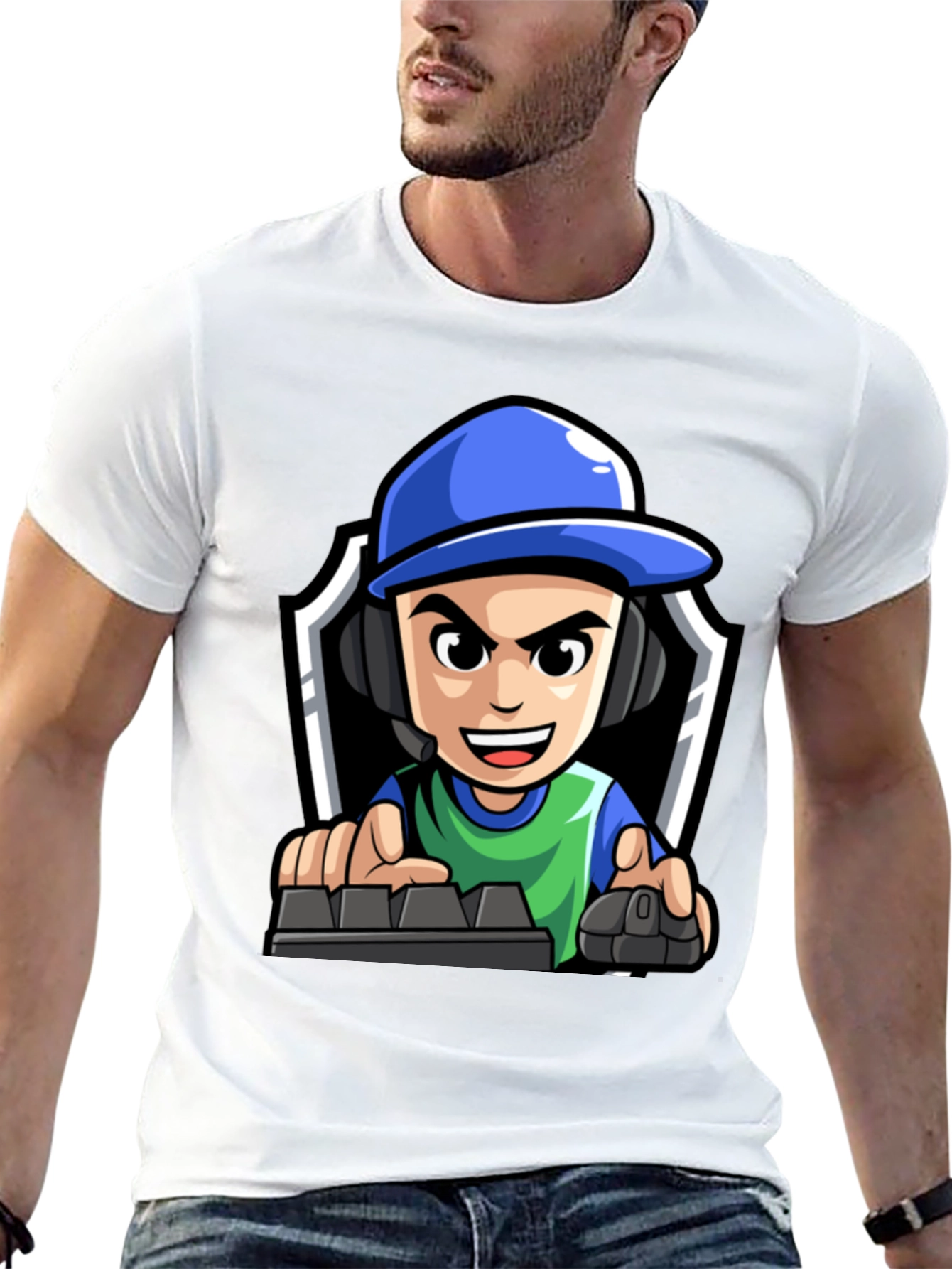Gamer Cartoon Graphic Tee - Black Cotton T-Shirt