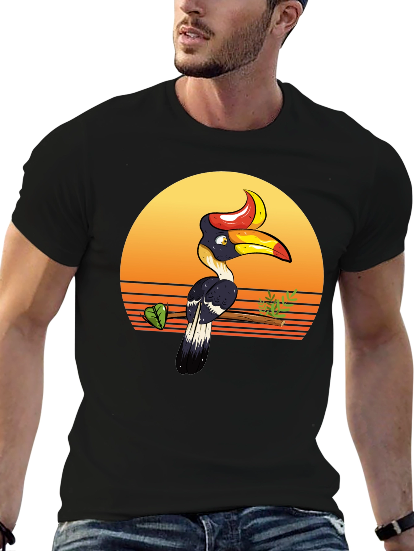 Tropical Hornbill Sunset Graphic Tee
