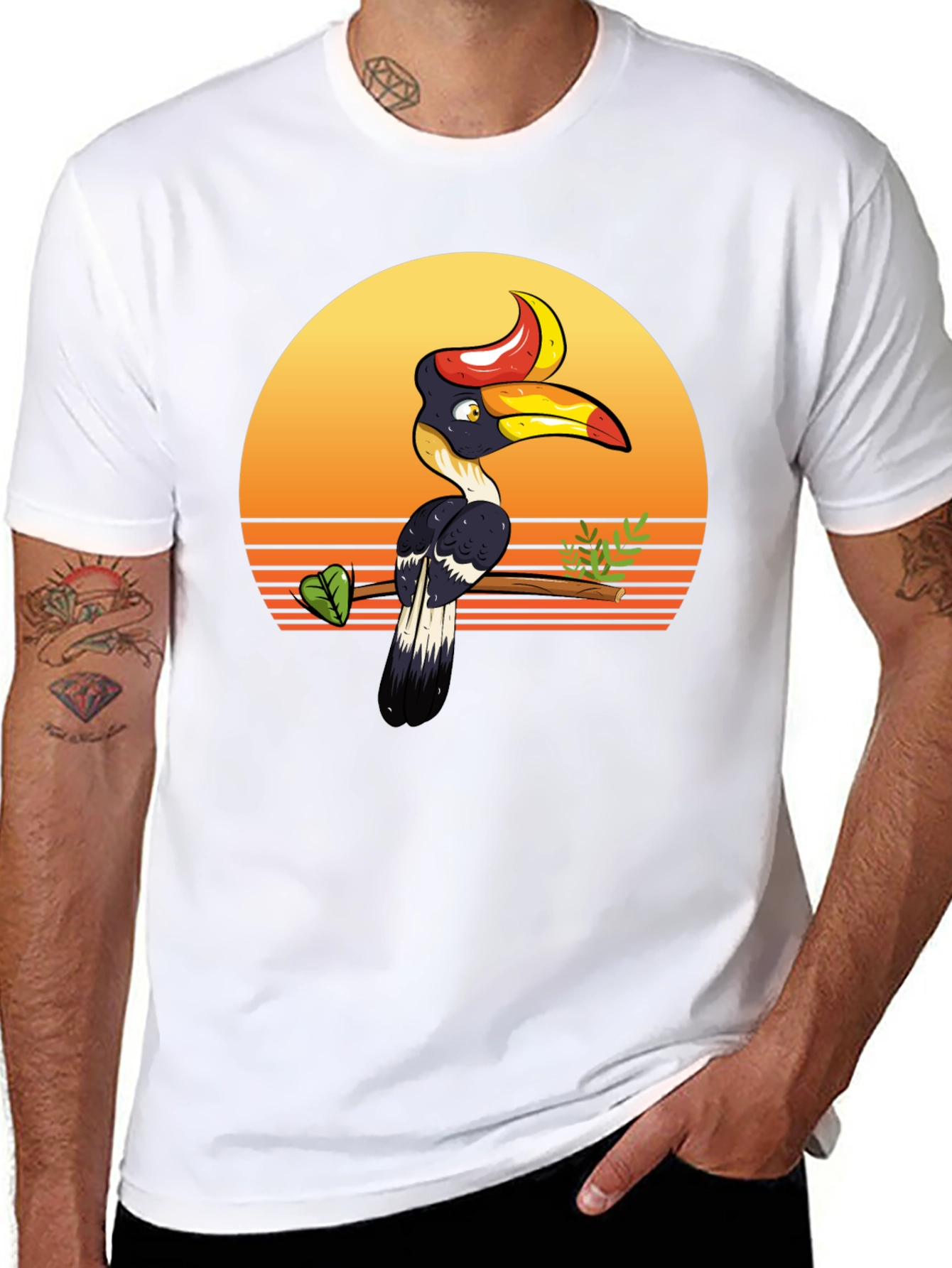 Tropical Hornbill Sunset Graphic Tee