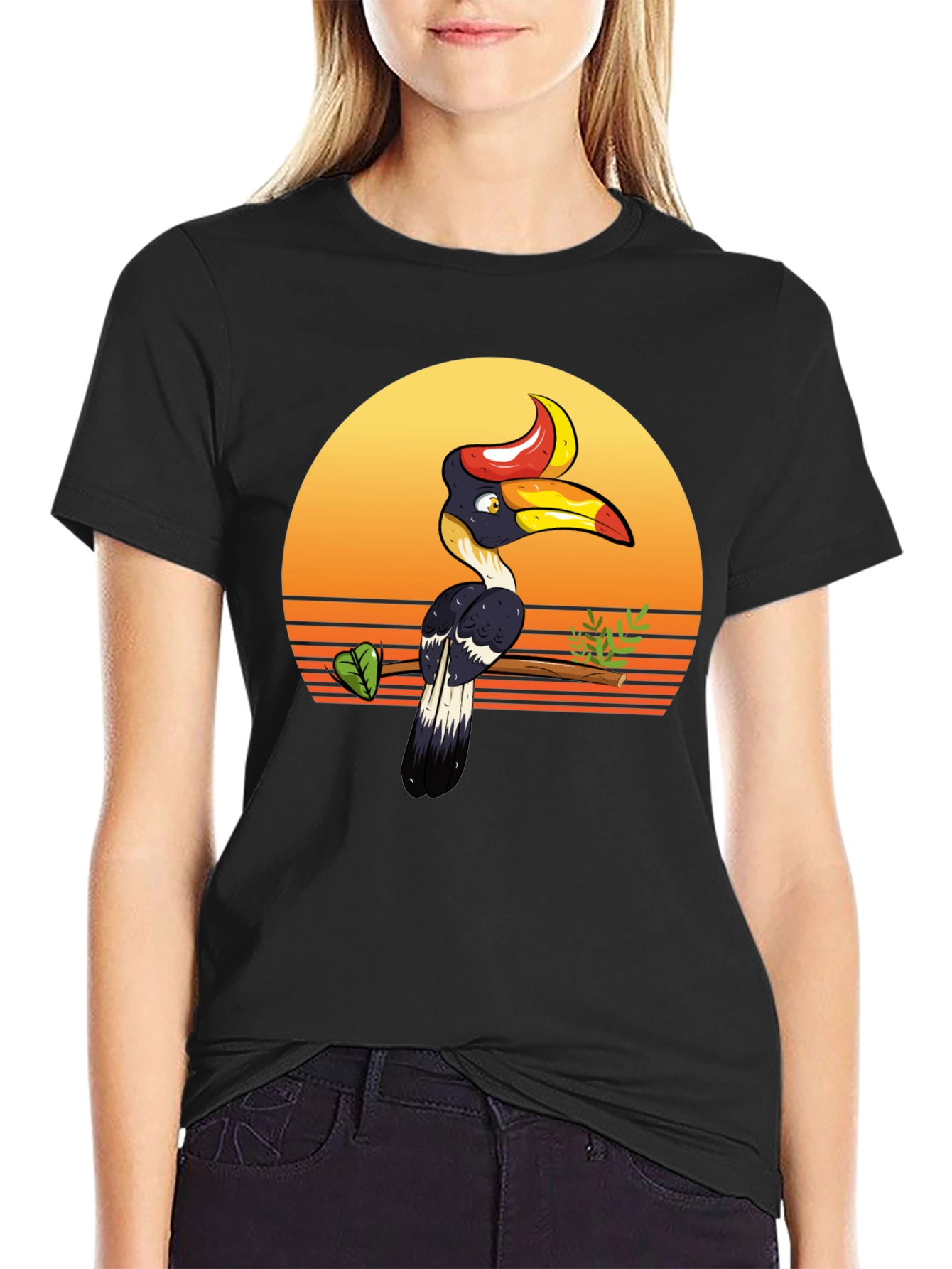 Tropical Hornbill Sunset Graphic Tee