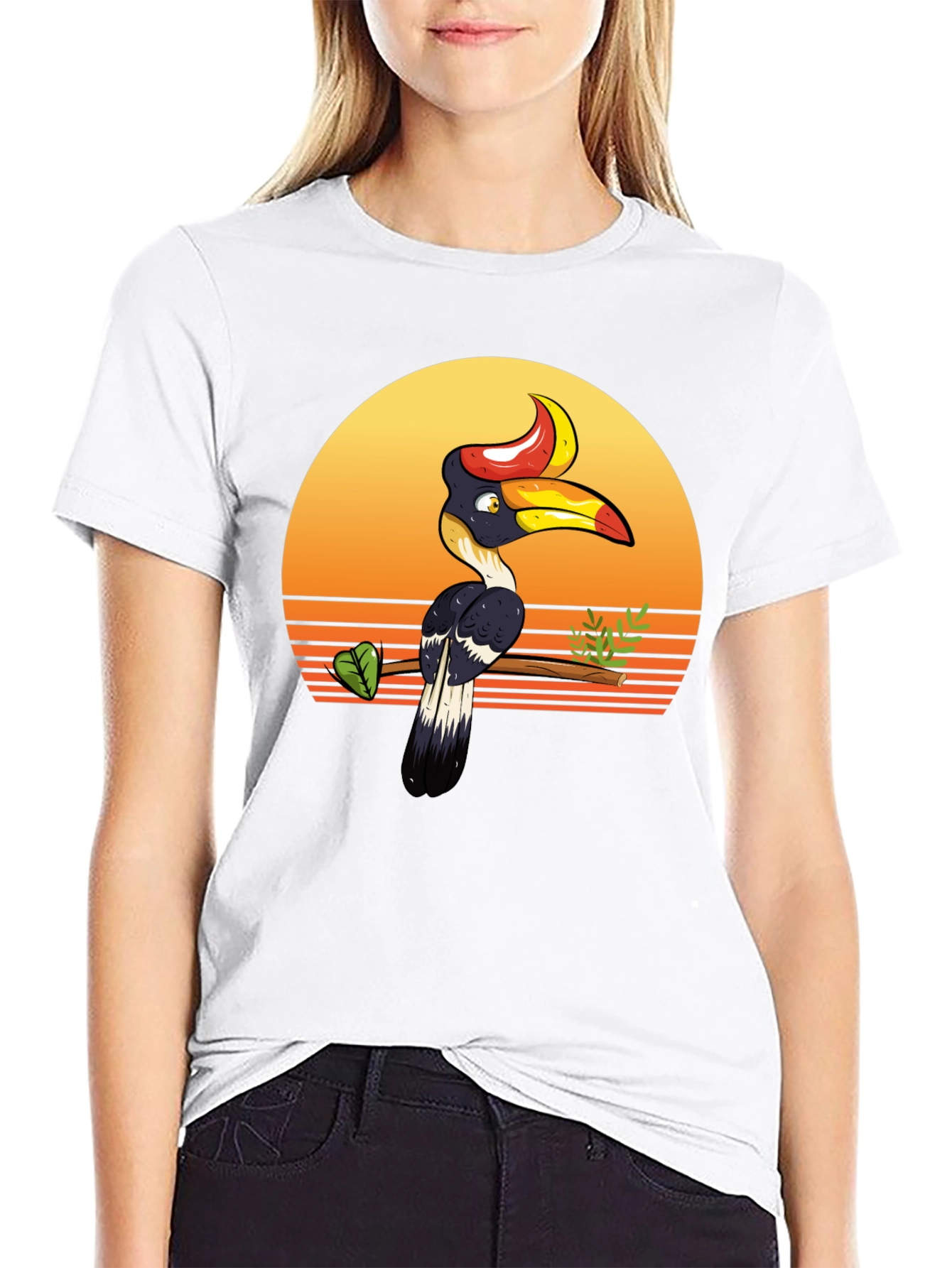 Tropical Hornbill Sunset Graphic Tee