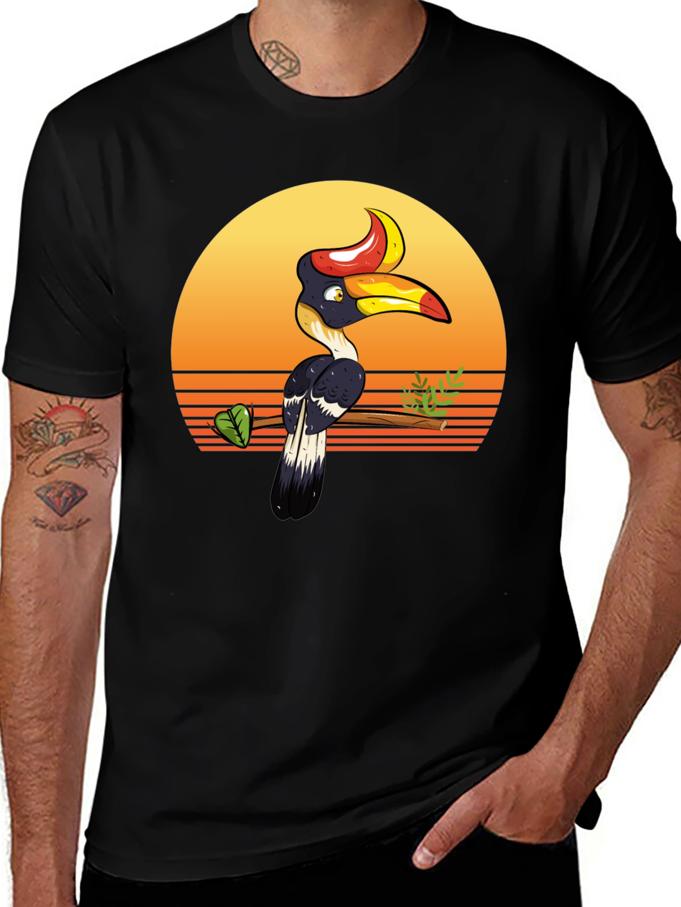 Tropical Hornbill Sunset Graphic Tee