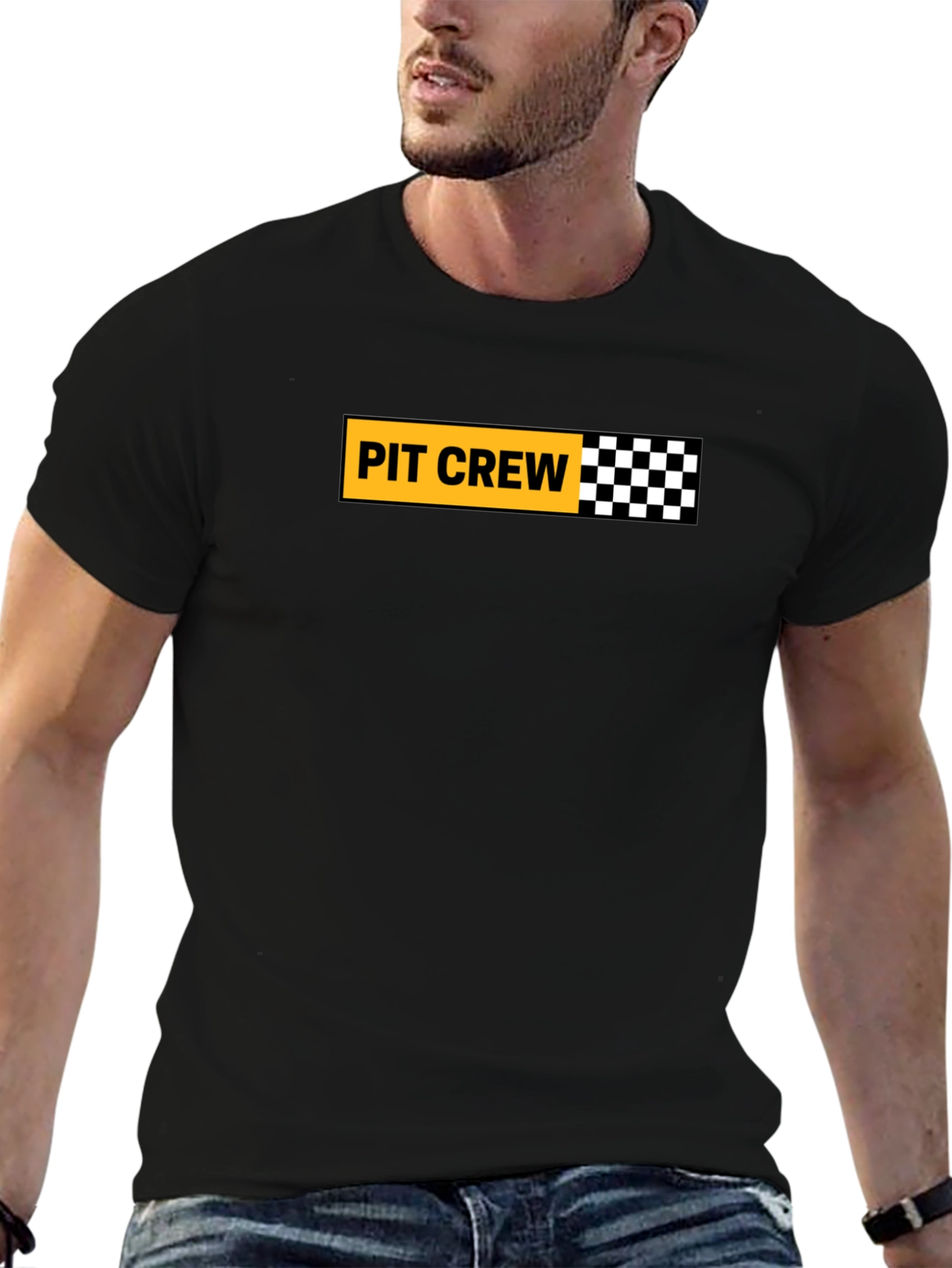 Pit Crew Checkered Flag Graphic Tee - Black