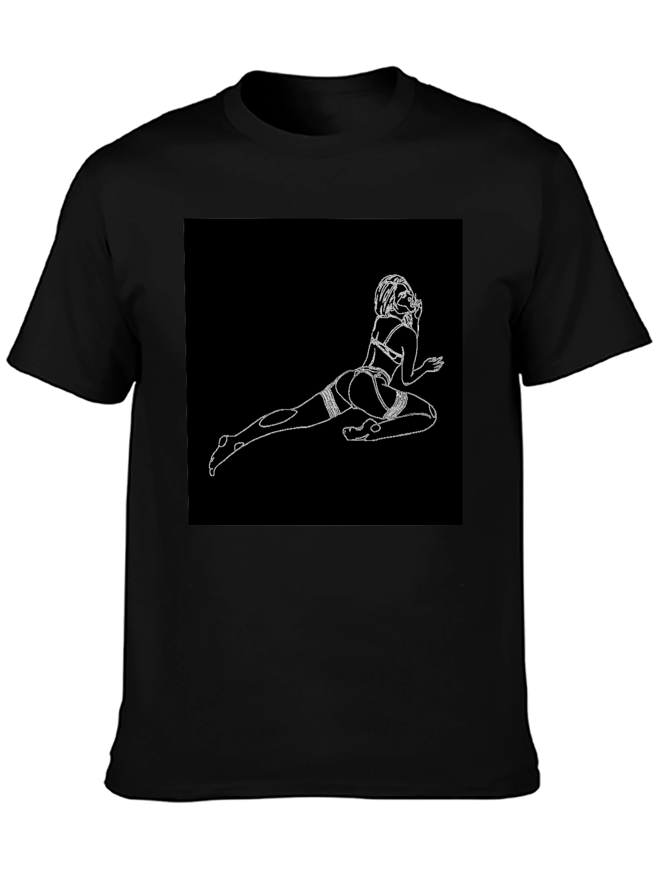 Black T-Shirt with Risque Line Art