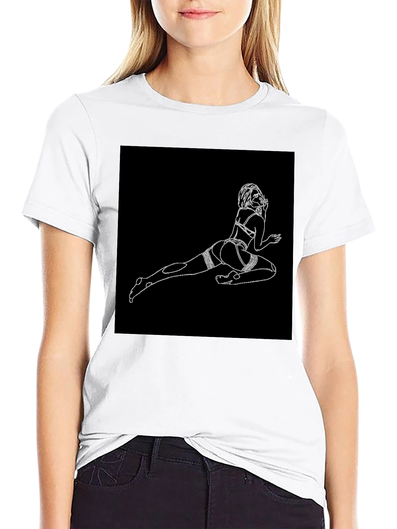 Black T-Shirt with Risque Line Art