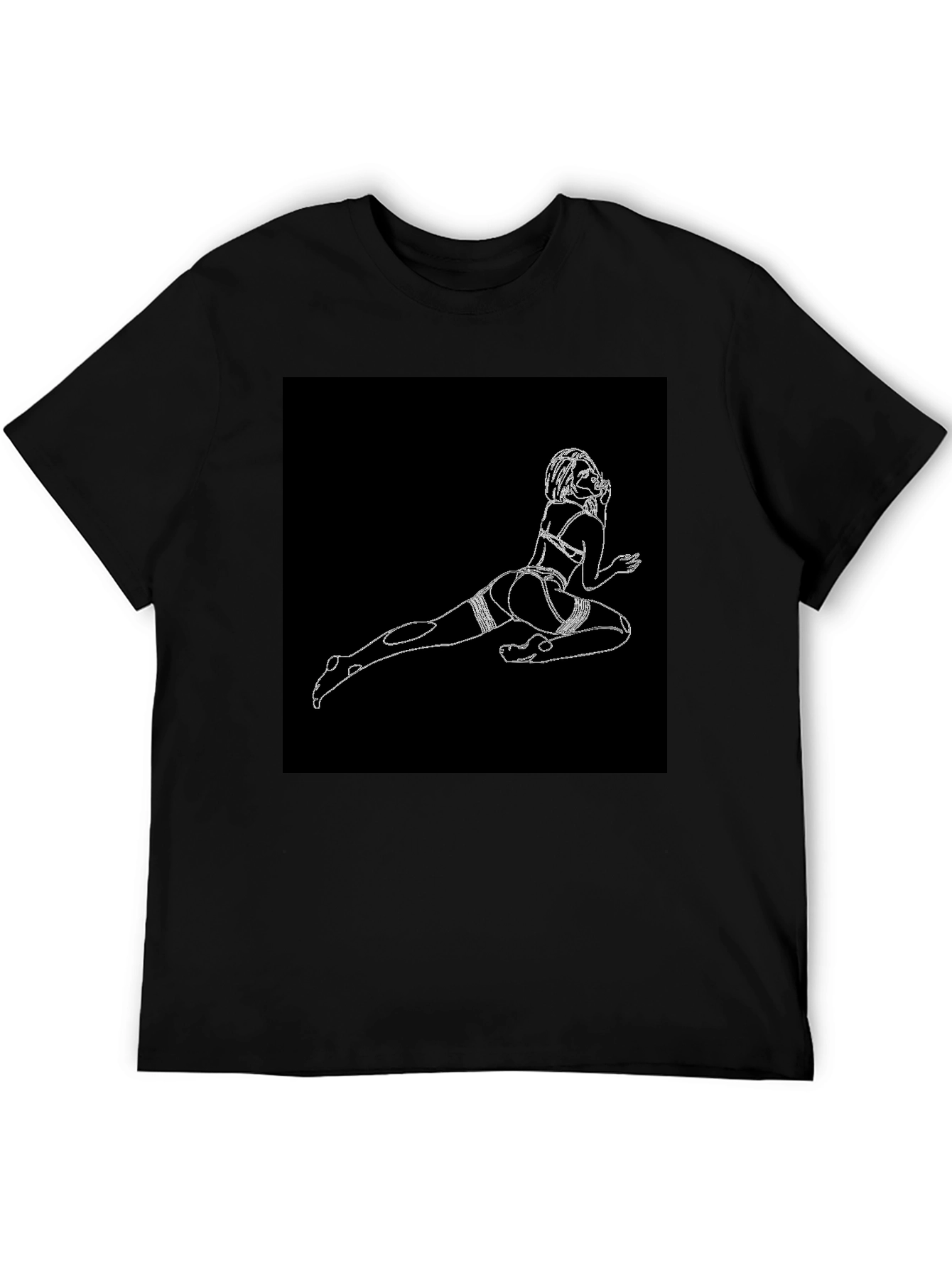 Black T-Shirt with Risque Line Art