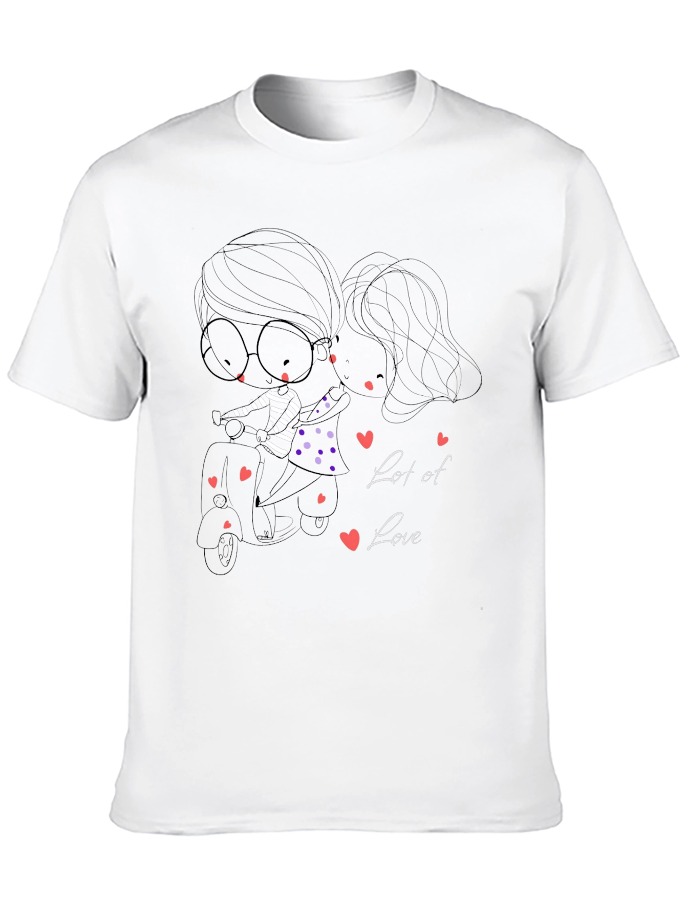 Cute Cartoon Couple Scooter Ride Black T-Shirt