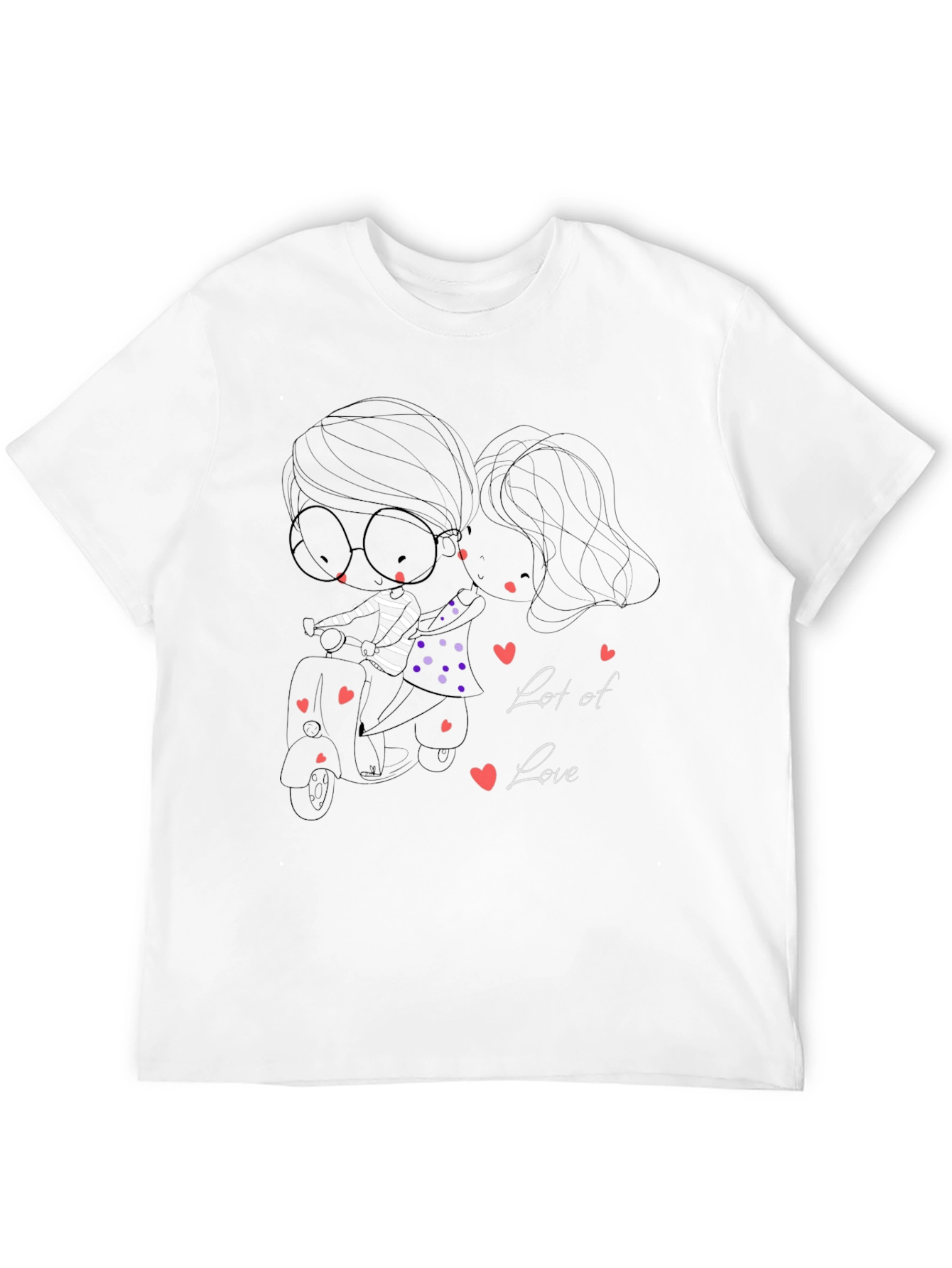Cute Cartoon Couple Scooter Ride Black T-Shirt