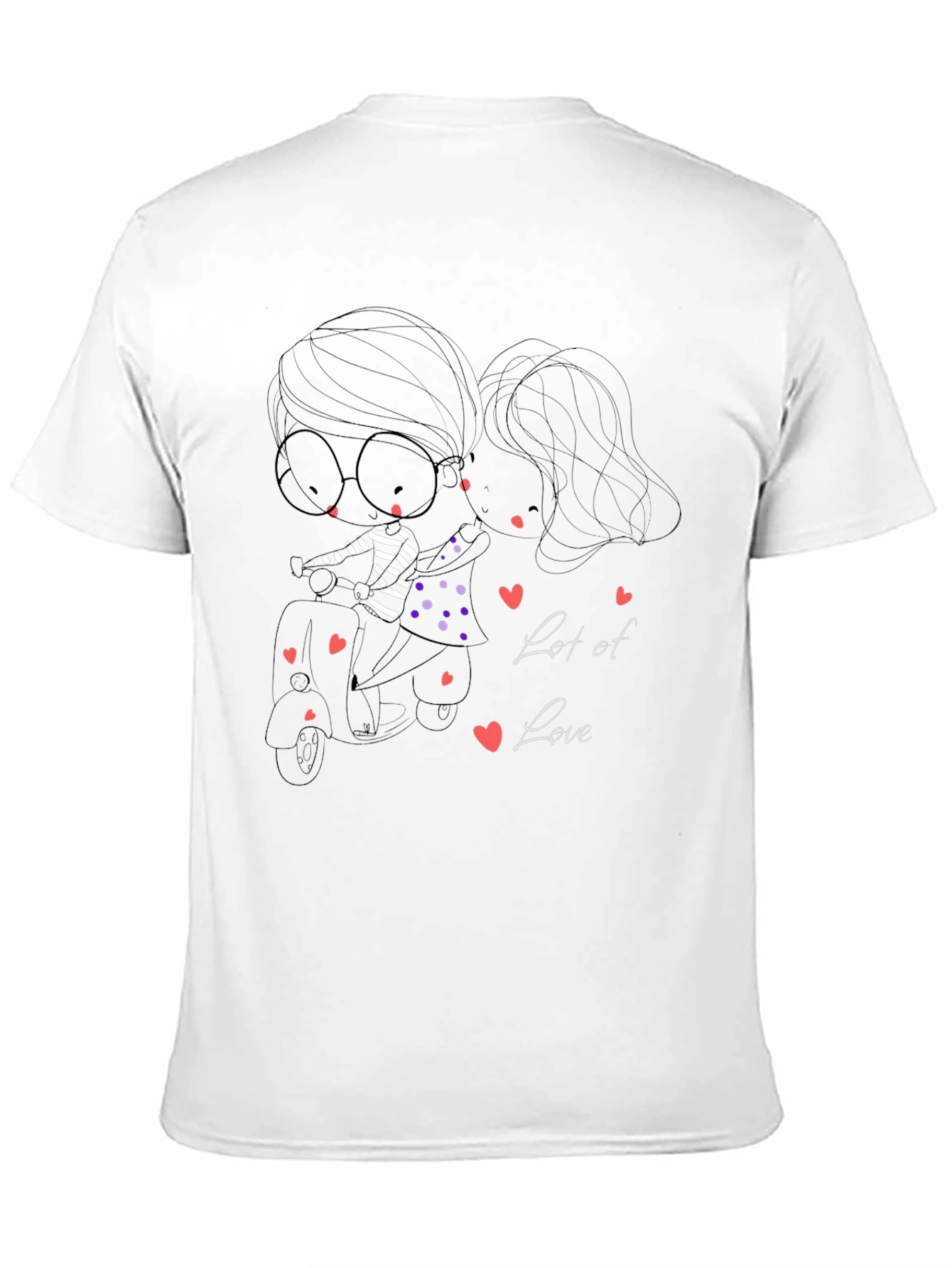 Cute Cartoon Couple Scooter Ride Black T-Shirt