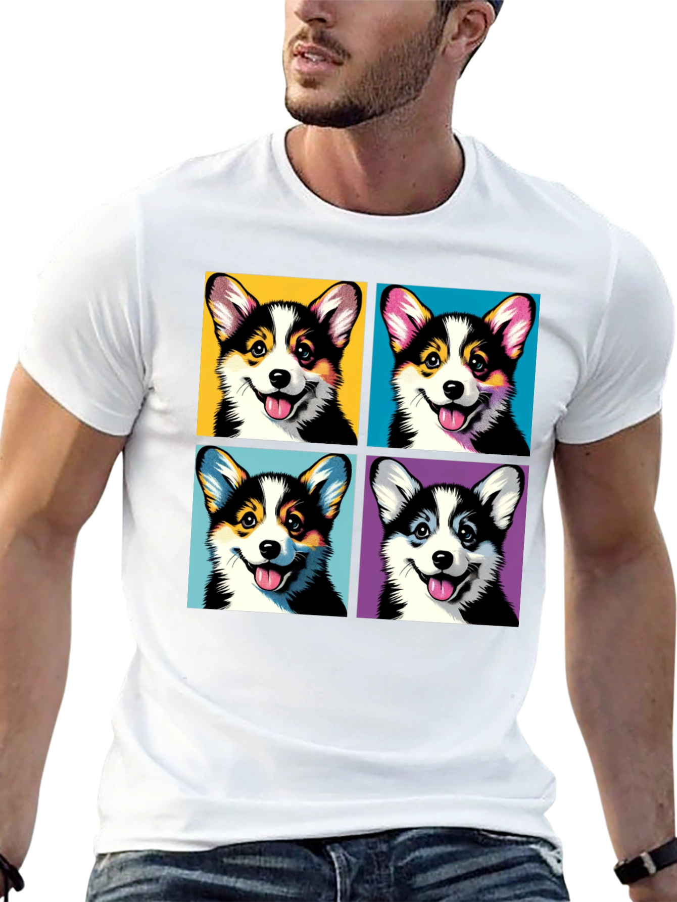 Corgi Pop Art Black T-Shirt