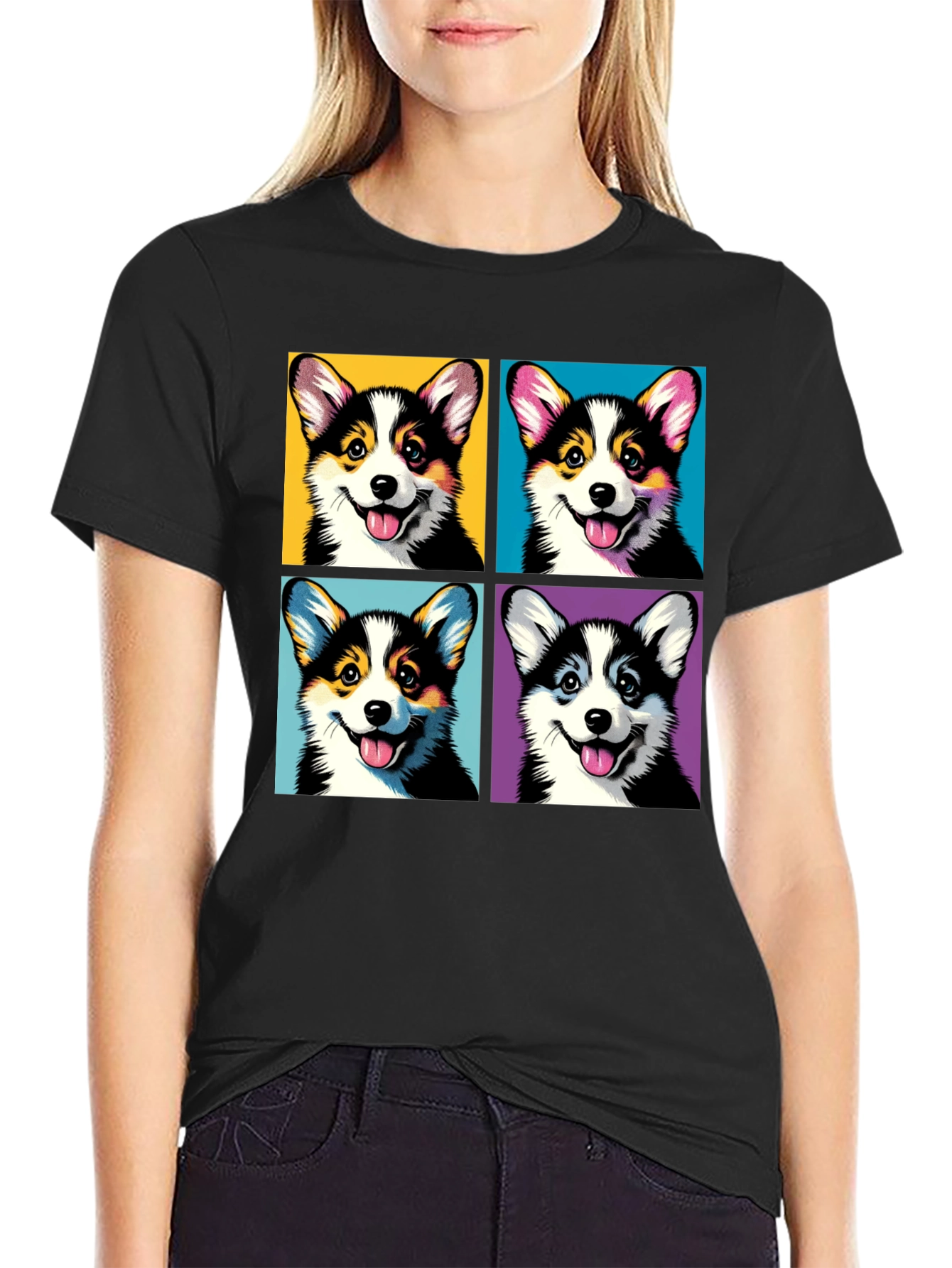 Corgi Pop Art Black T-Shirt