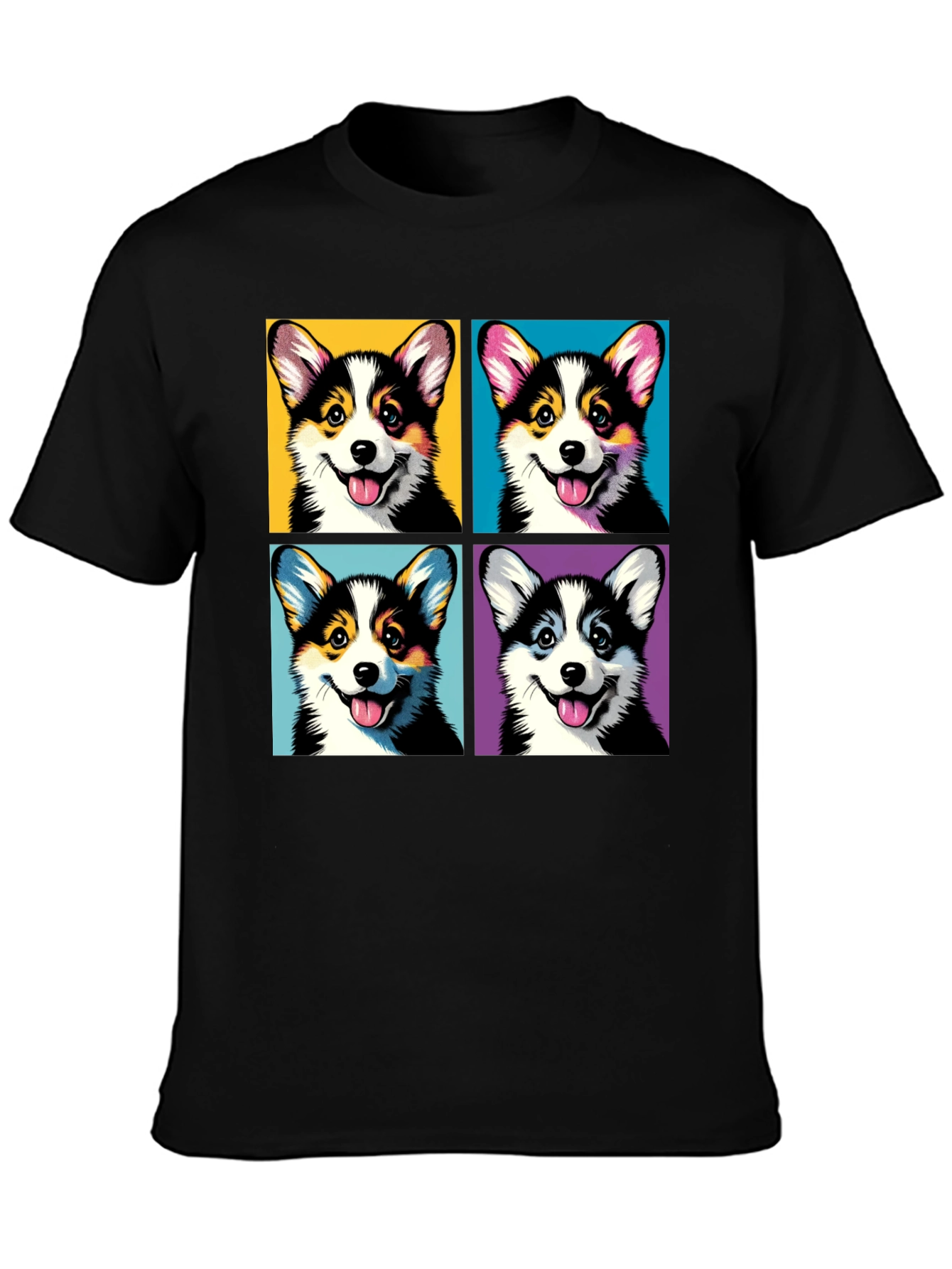 Corgi Pop Art Black T-Shirt