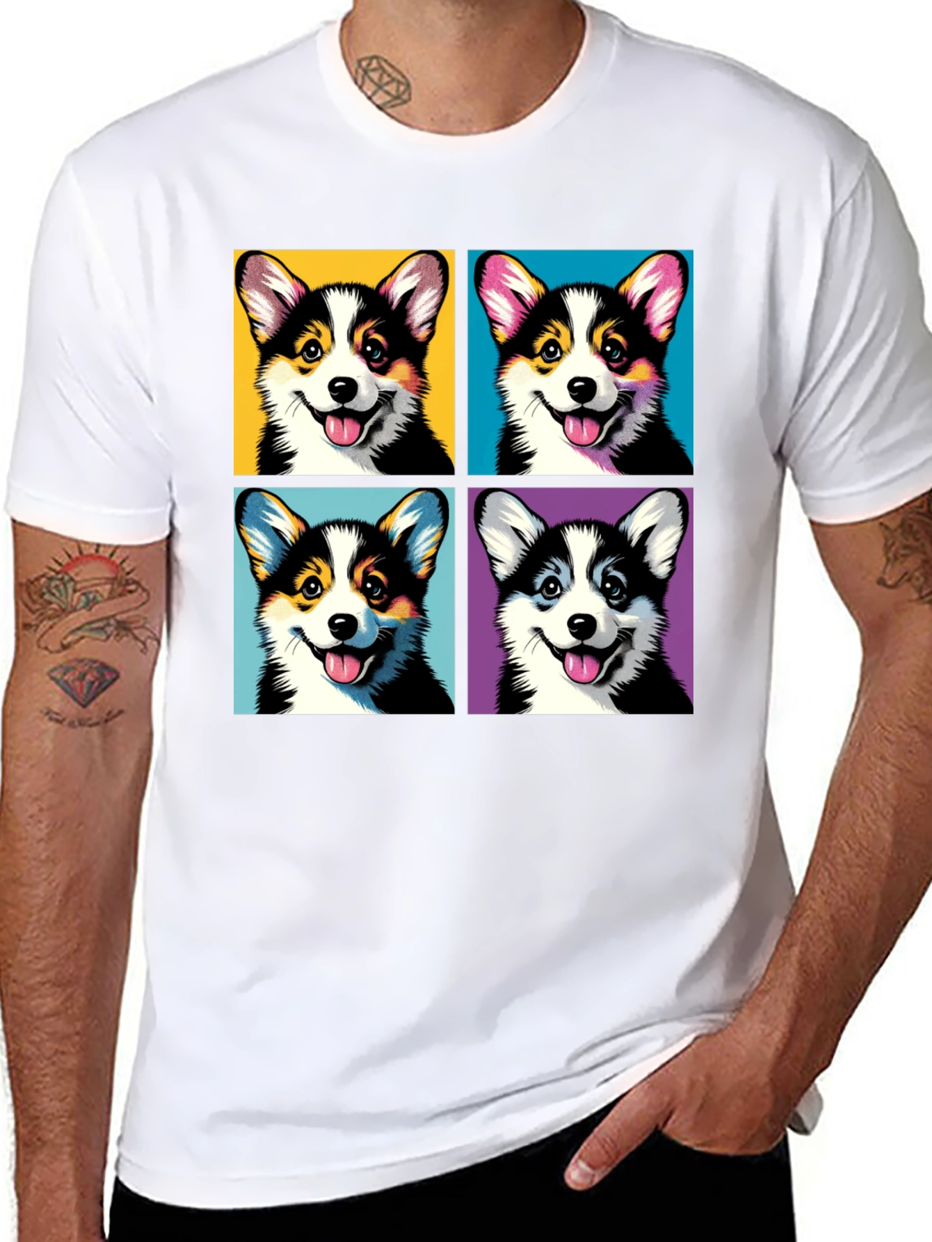 Corgi Pop Art Black T-Shirt