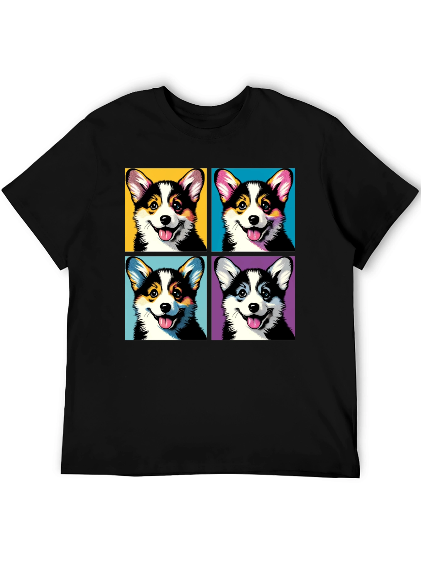 Corgi Pop Art Black T-Shirt