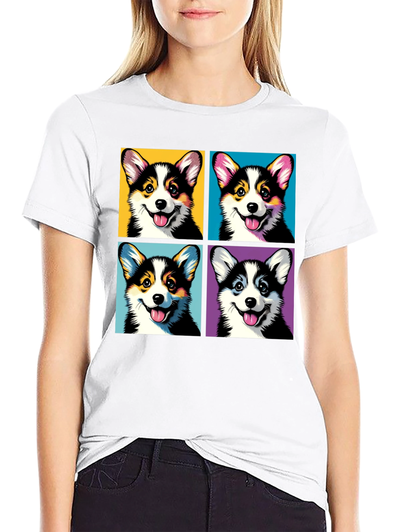 Corgi Pop Art Black T-Shirt