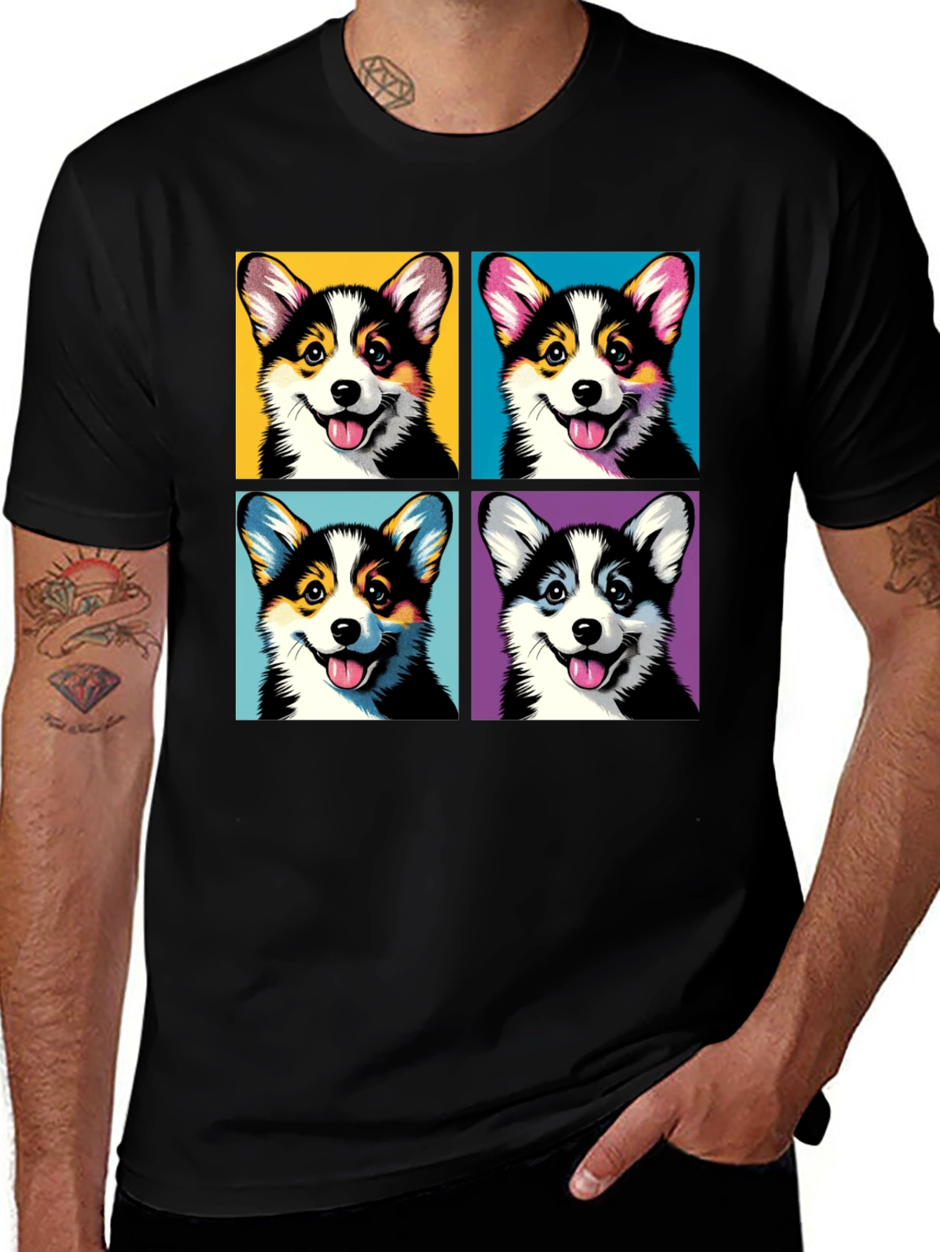 Corgi Pop Art Black T-Shirt
