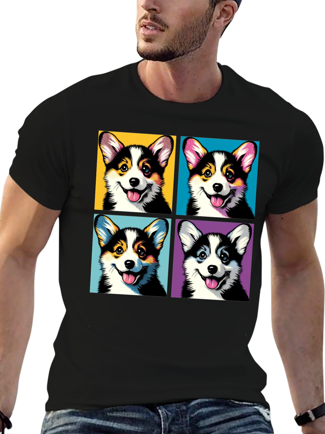 Corgi Pop Art Black T-Shirt