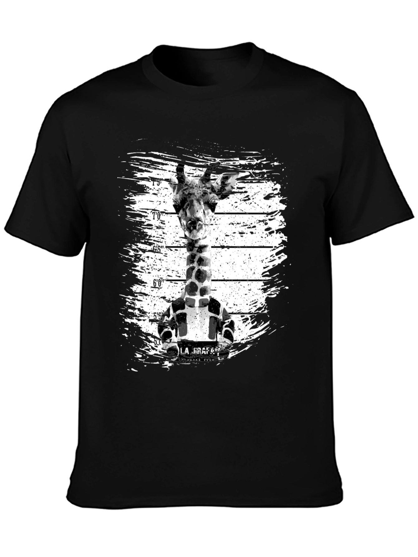 Funny Giraffe Mugshot Graphic Tee - Black