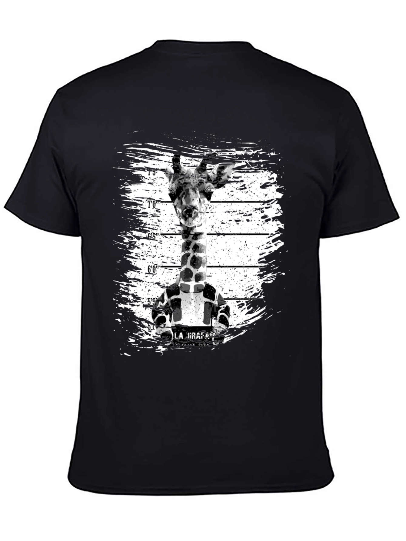 Funny Giraffe Mugshot Graphic Tee - Black