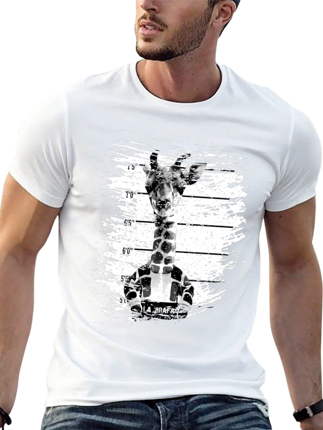 Funny Giraffe Mugshot Graphic Tee - Black