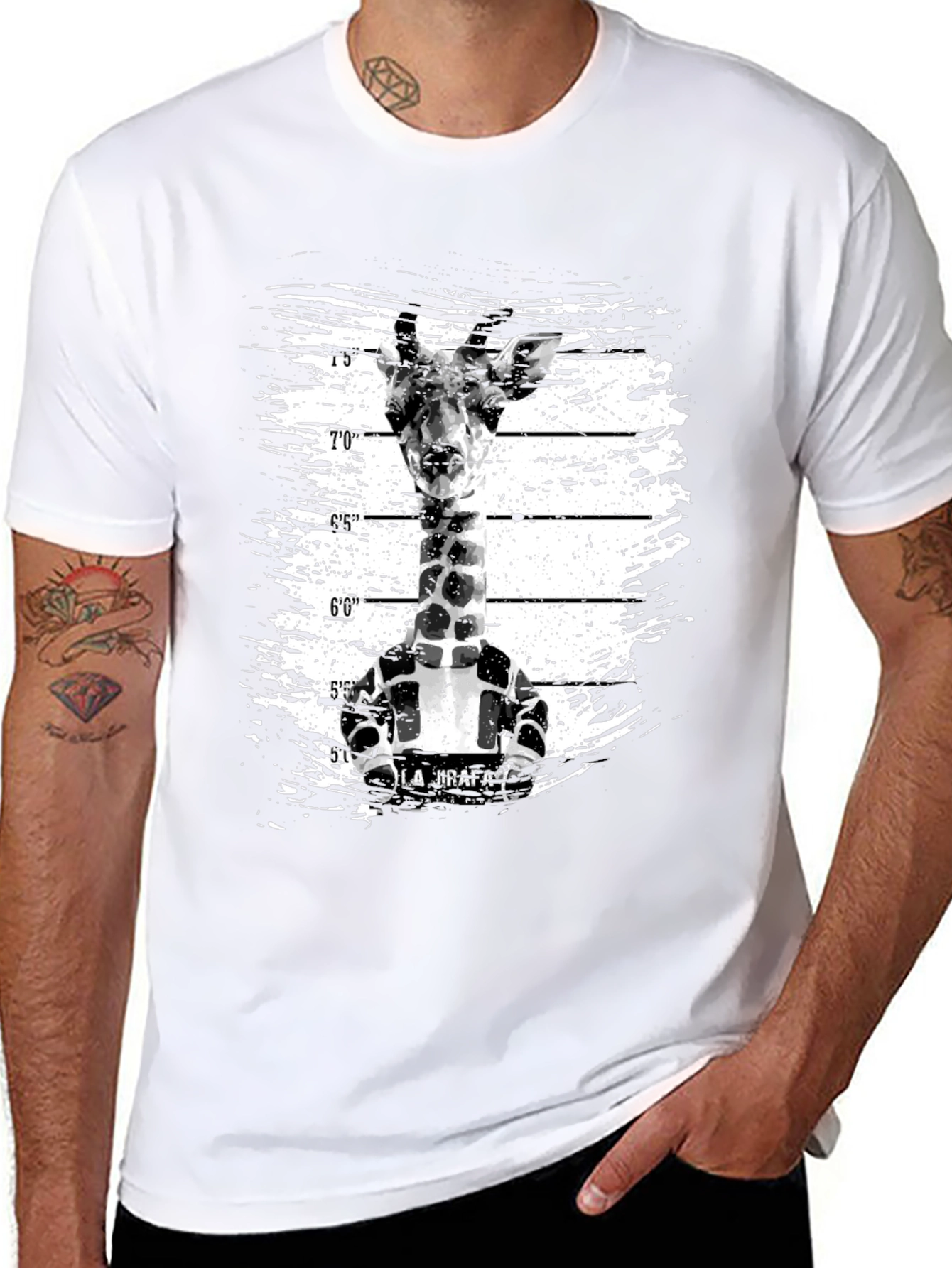 Funny Giraffe Mugshot Graphic Tee - Black