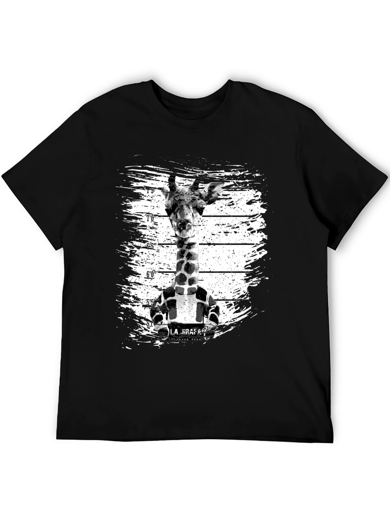 Funny Giraffe Mugshot Graphic Tee - Black