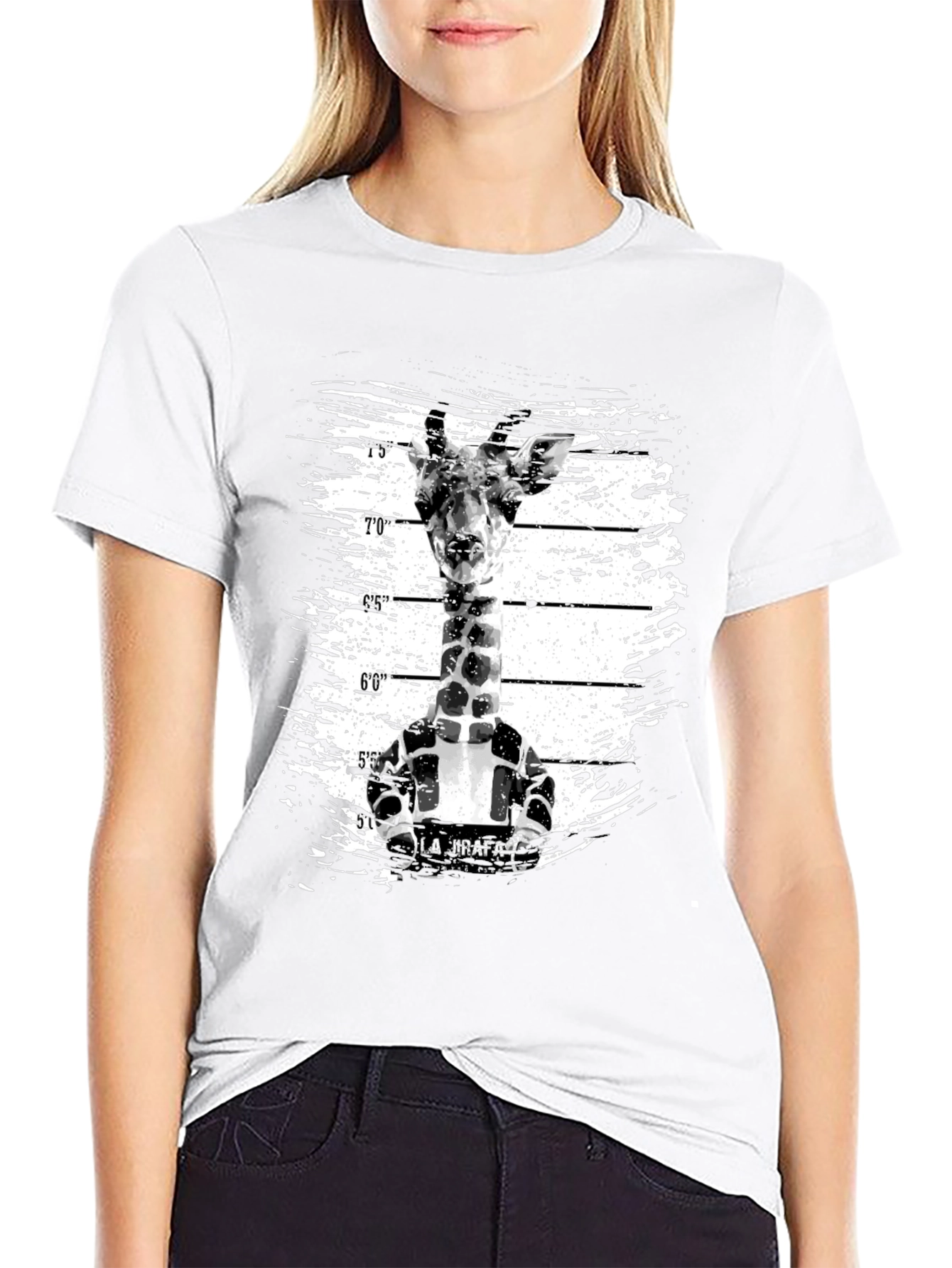 Funny Giraffe Mugshot Graphic Tee - Black