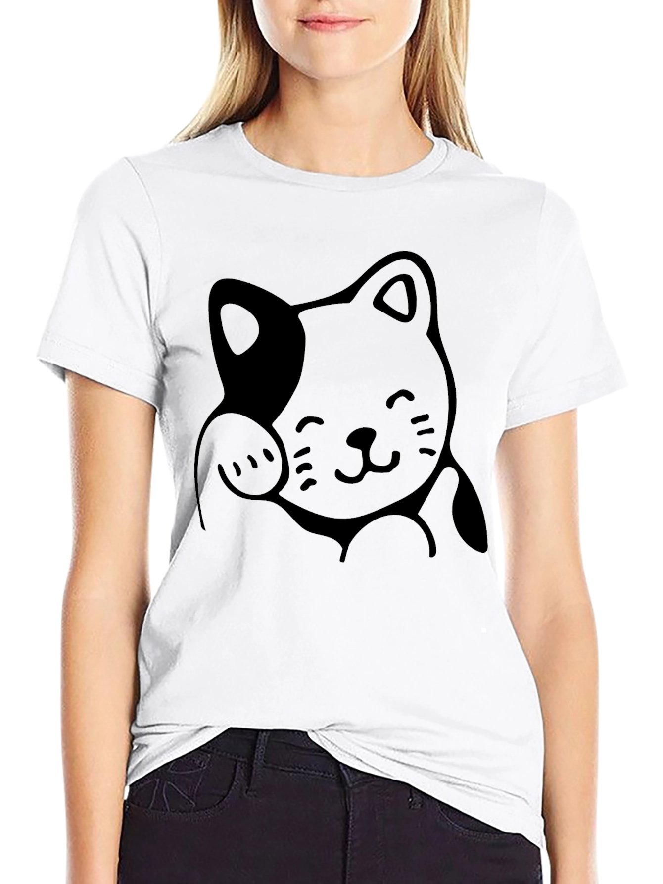 Lucky Cat Graphic Tee - Black Cotton Comfort