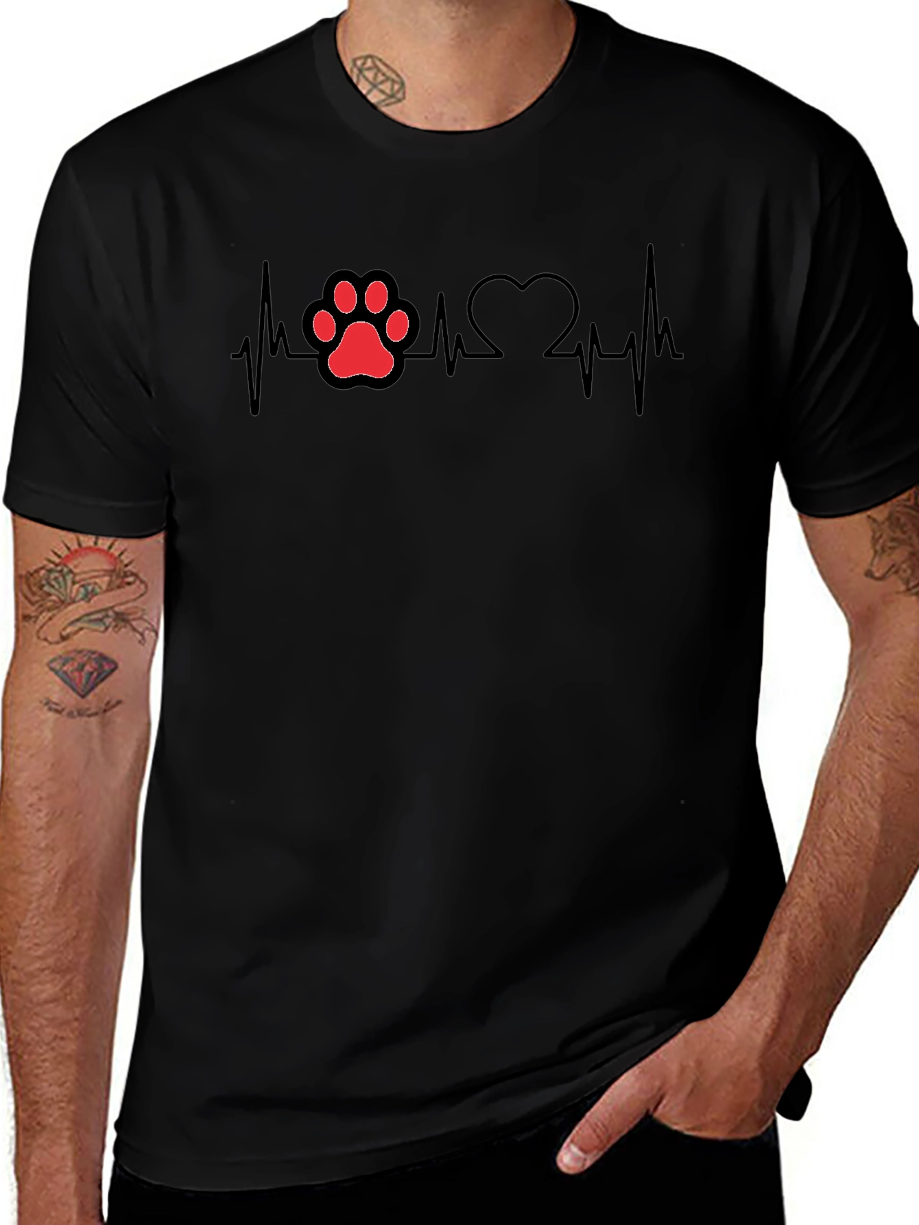 Dog Paw Heartbeat T-Shirt - Black Cotton Tee