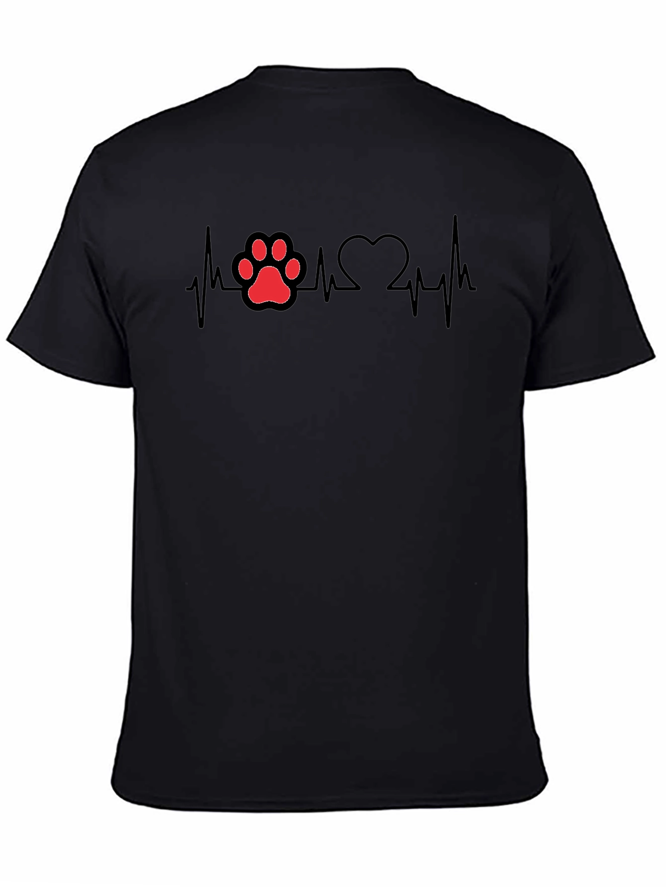 Dog Paw Heartbeat T-Shirt - Black Cotton Tee