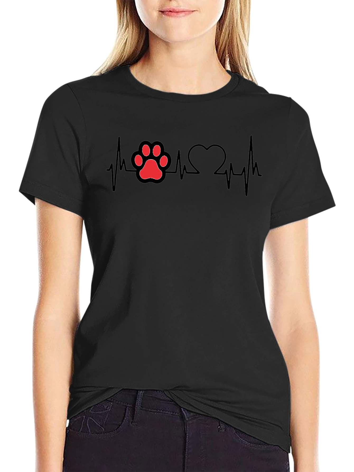Dog Paw Heartbeat T-Shirt - Black Cotton Tee