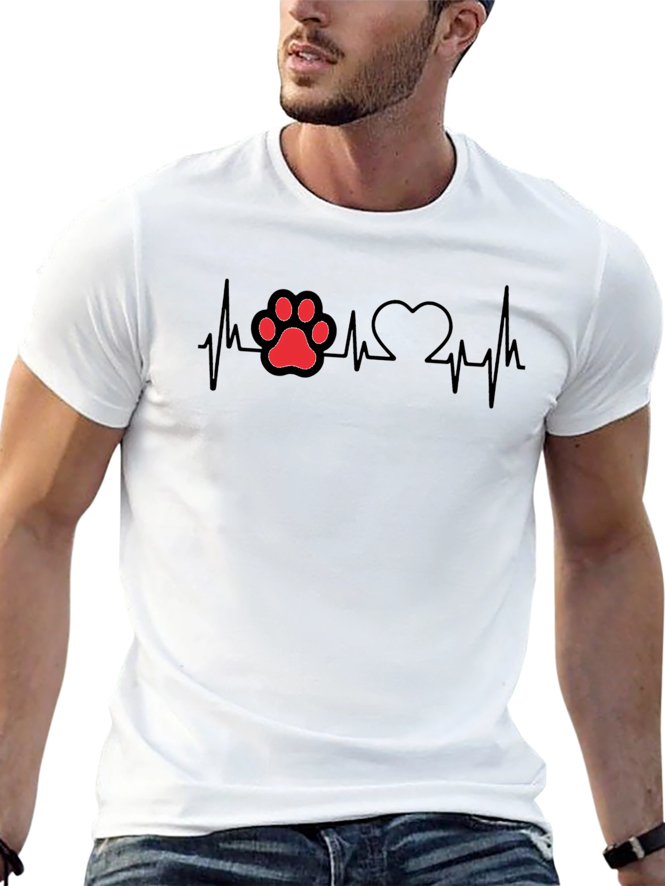 Dog Paw Heartbeat T-Shirt - Black Cotton Tee