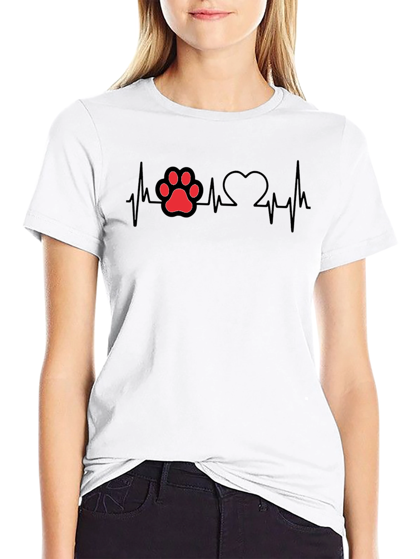 Dog Paw Heartbeat T-Shirt - Black Cotton Tee