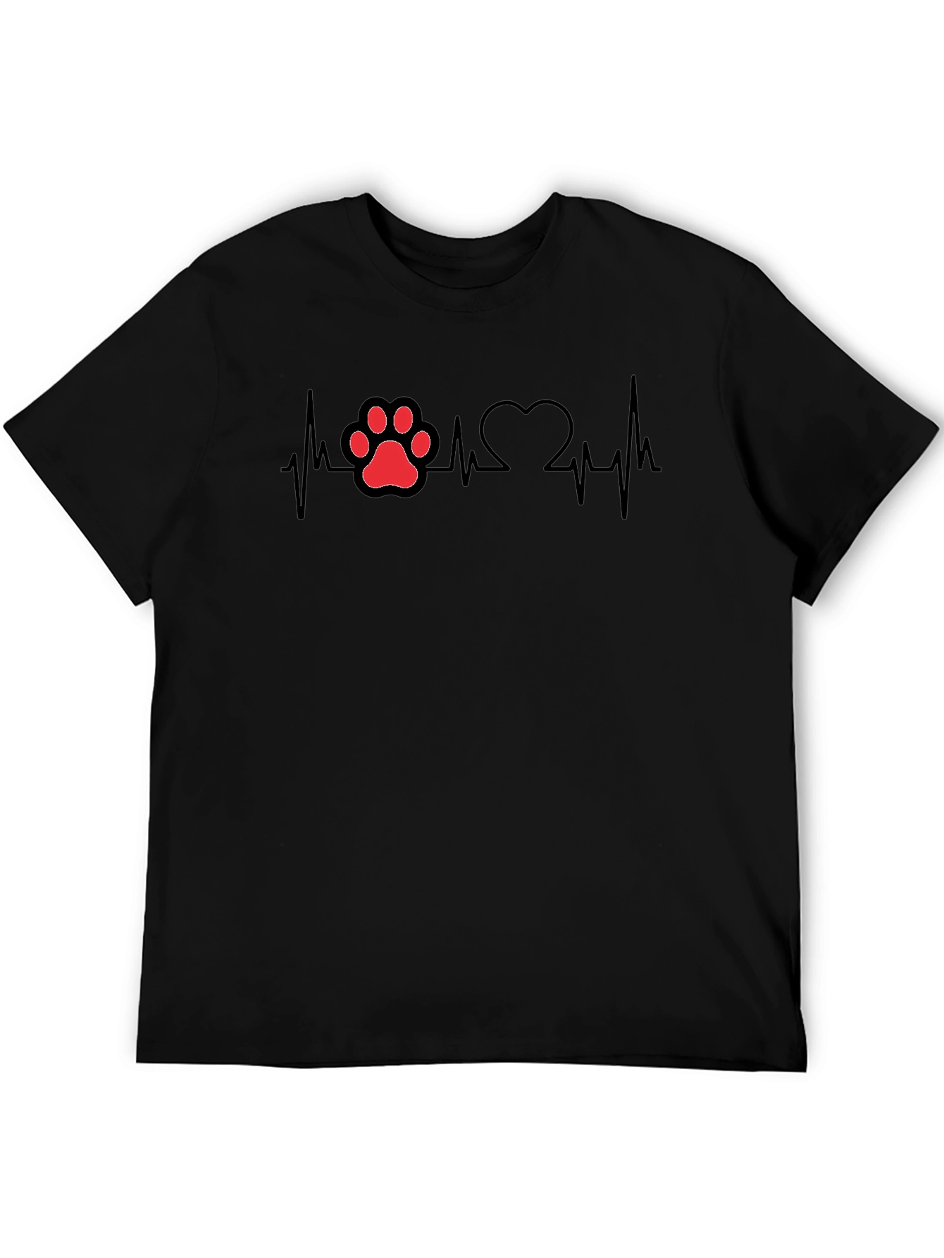 Dog Paw Heartbeat T-Shirt - Black Cotton Tee