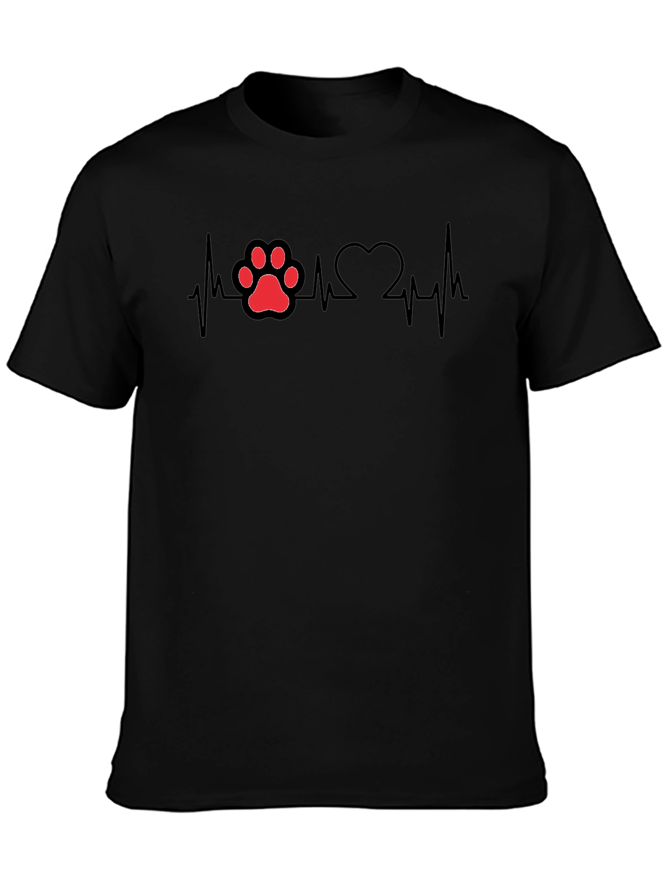 Dog Paw Heartbeat T-Shirt - Black Cotton Tee